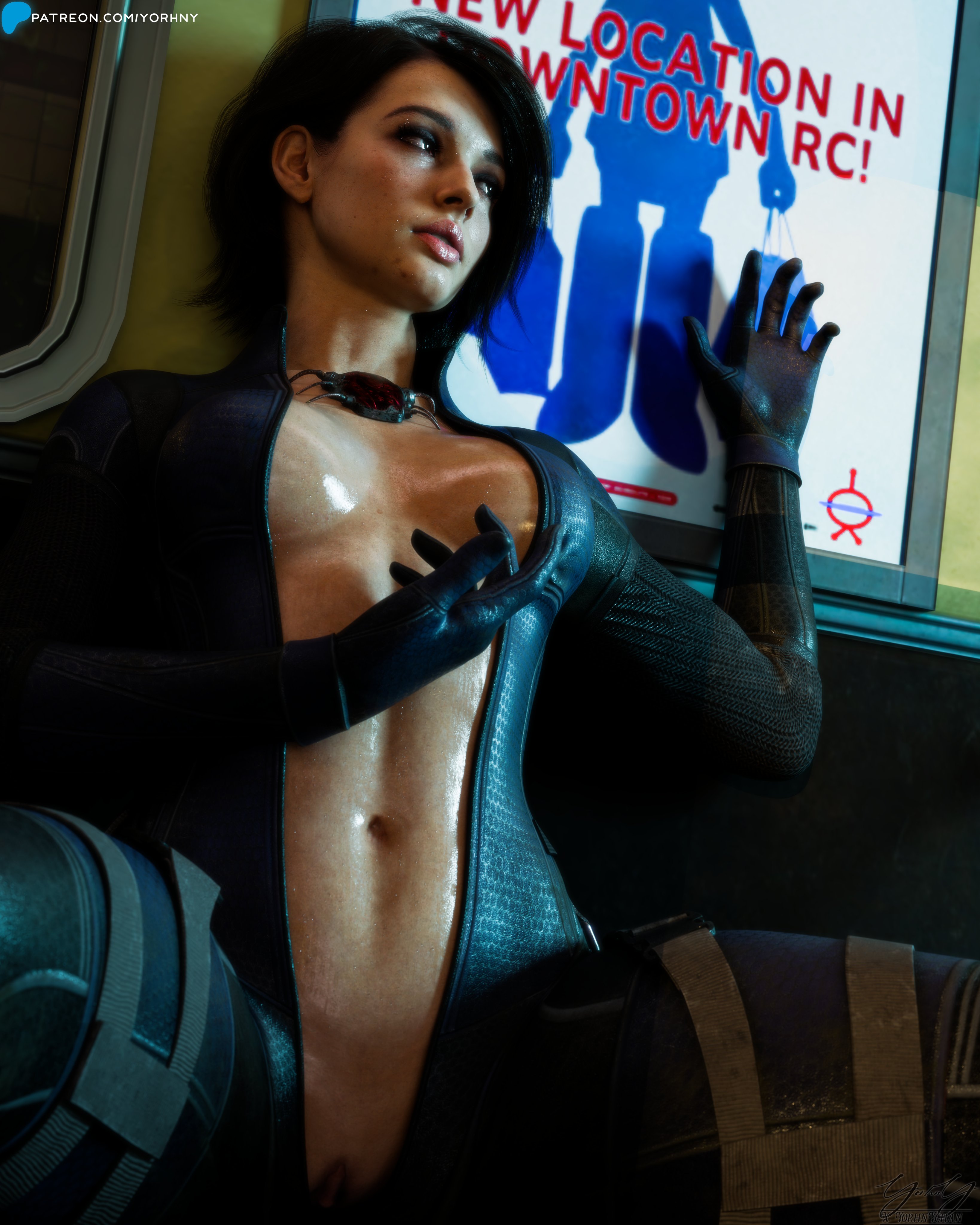1girls, 2024, 3d, 3d (artwork), alluring, big breasts, black hair, bodysuit, breasts, capcom, curvaceous, curvaceous body, curvaceous female, curvaceous figure, curvaceous hips, curvy, curvy body, curvy female, curvy figure, curvy hips, enticing, female, high resolution, highres, hips, jill valentine, jill valentine (sasha zotova), jill valentine bodysuit, light-skin, light-skinned female, open bodysuit, open clothes, pubic hair, resident evil, resident evil 3 remake, seducing, seductive, seductive look, seductive pose, shiny, shiny breasts, shiny skin, short hair, skin tight, subway, subway train, teasing, temptation, tempting, thick, thick breasts, thick hips, thick thighs, tight clothes, tight clothing, unzipped, unzipped bodysuit, voluptuous, voluptuous female, wide hips, yorhny