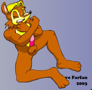 2003 anthro antoine_d'coolette archie_comics brown_fur closed_eyes male male_only nude penis short_hair sitting solo sonic_(series) steve_farfan tagme