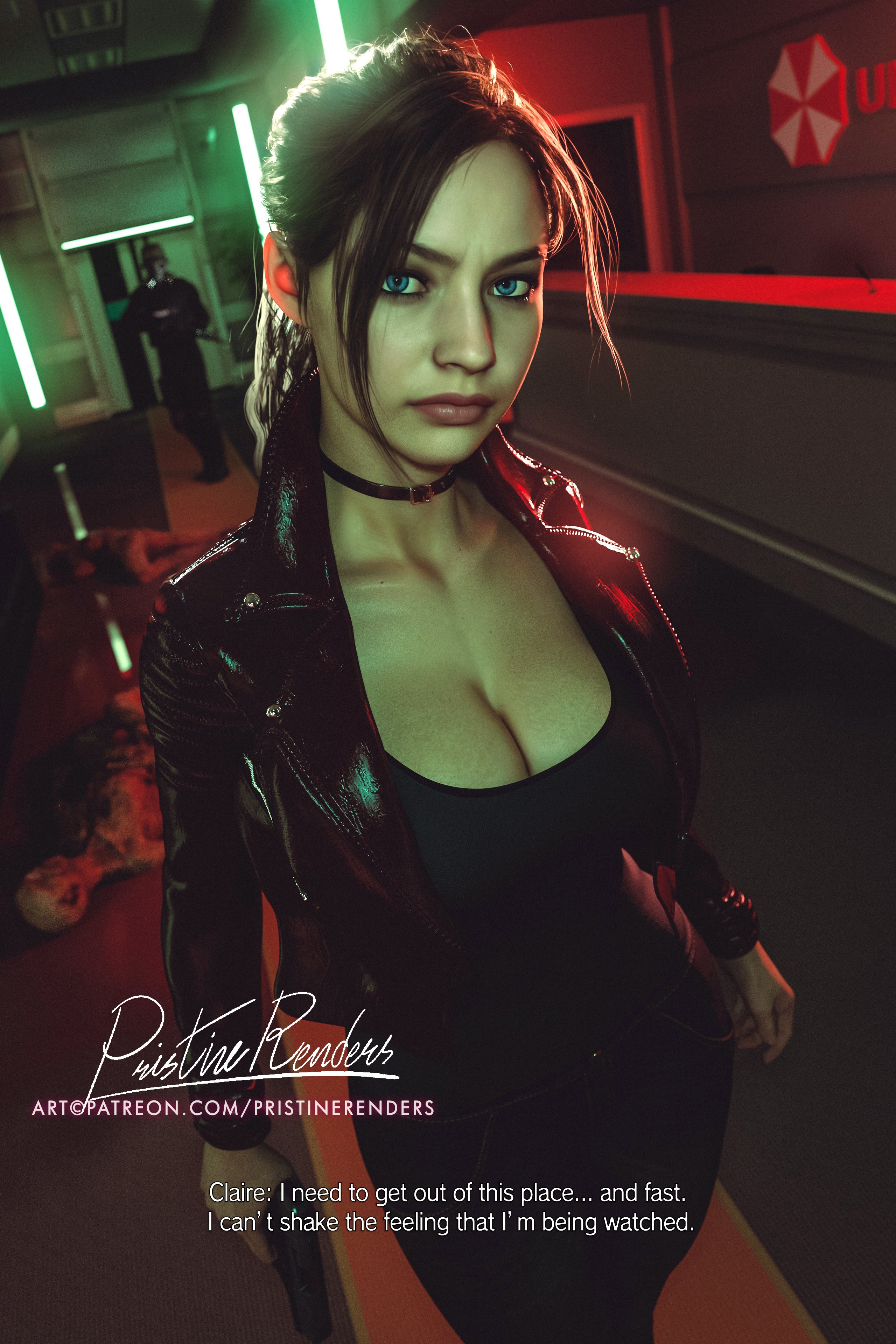 1girls, 3d, abs, absurdres, ass, biohazard, breasts, capcom, claire redfield, claire redfield (jordan mcewen), cleavage, female, female only, fit, fit female, highres, huge breasts, large breasts, pristinerenders, resident evil, resident evil code veronica, solo