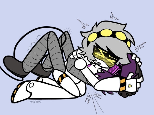 1boy, 1boy1girl, 1girls, beanie, beanie hat, blue background, boobs, breasts, canon couple, glitch productions, grabbing head, grey hair, hat, intercourse, murder drones, n (murder drones), penetration, purple eyes, purple hair, robot sex, sdk69000, sex, straight, straight sex, uzi (murder drones), uzi doorman