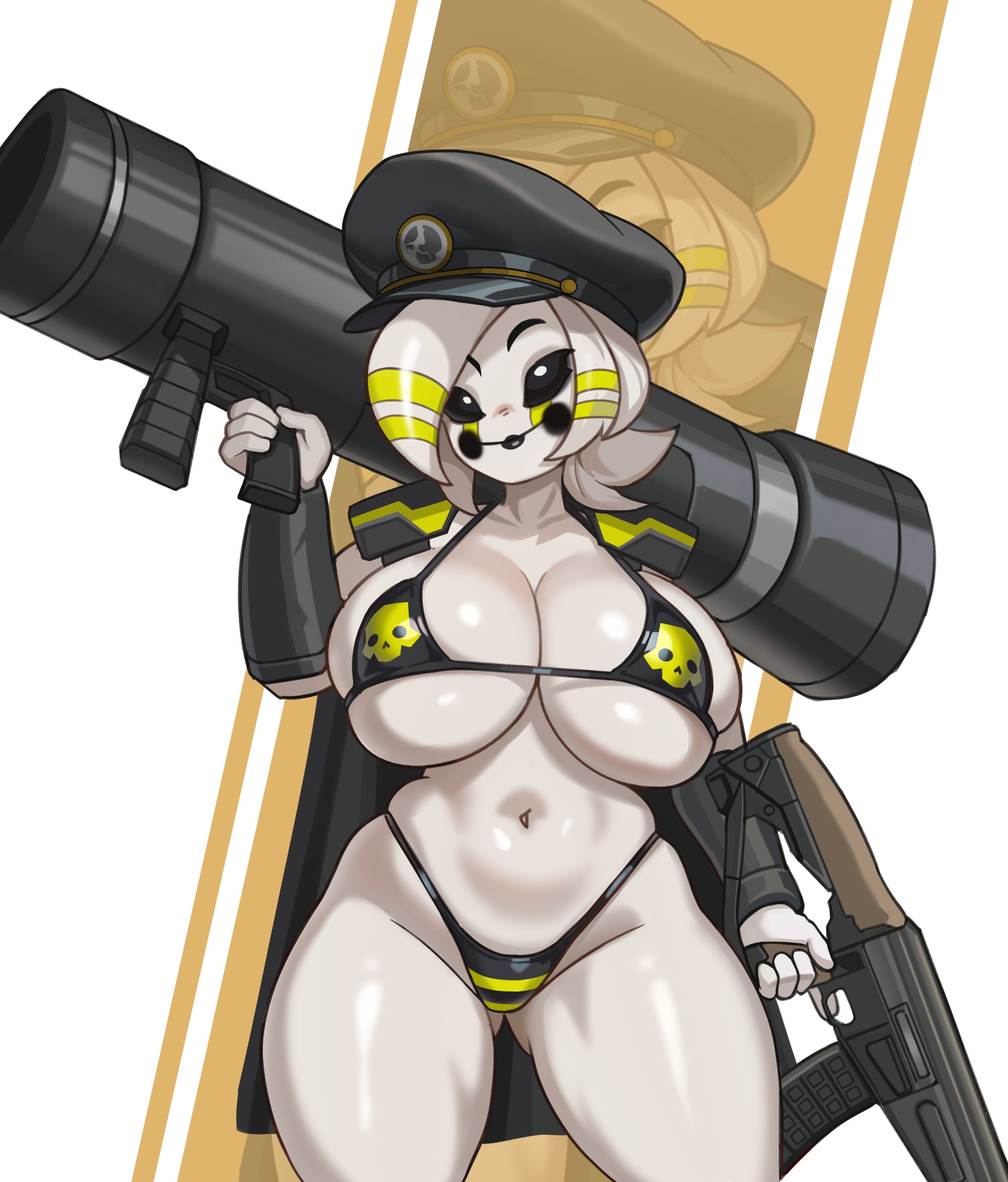 1girls, big breasts, bikini, bikini bottom, bikini top, breasts, busty, chance8000, child bearing hips, curvy, curvy figure, enormous breasts, female, female only, giant breasts, gigantic breasts, gun, hell-marie (glitchy519), helldivers, huge breasts, large breasts, massive breasts, oc, original character, thick thighs, thighs, voluptuous, voluptuous female, wide hips