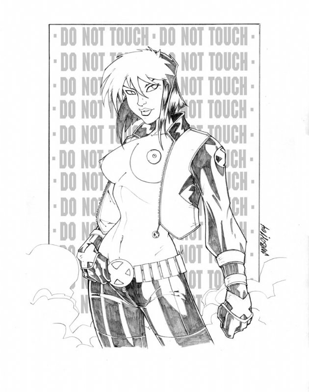 1girls 2004 anna_marie caroline crossover female female_only ghost_in_the_shell jonboy_meyers kusanagi_motoko marvel monochrome rogue_(x-men) solo straight_hair x-men