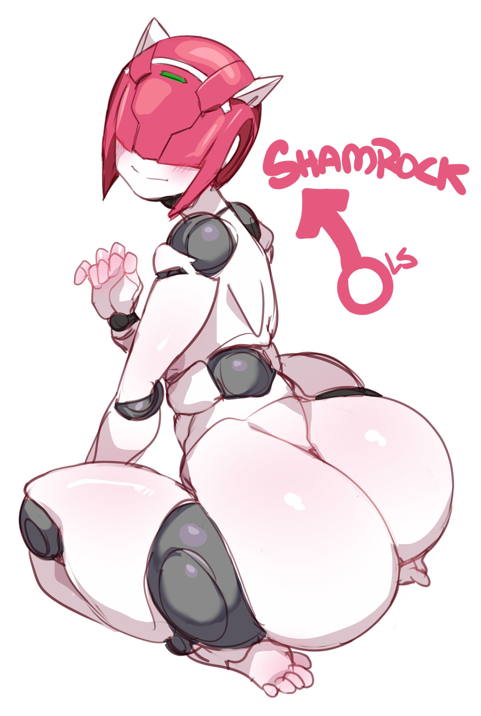1boy, ass, back, back view, big ass, big butt, bubble ass, bubble butt, fat ass, femboy, huge ass, huge butt, humanoid, large ass, lightsource, looking back, male, male only, robot, robot neoanthropinae polynian, round ass, shamrock (polynian), sitting, solo, squatting, thick, thick ass, voluptuous, wide hips