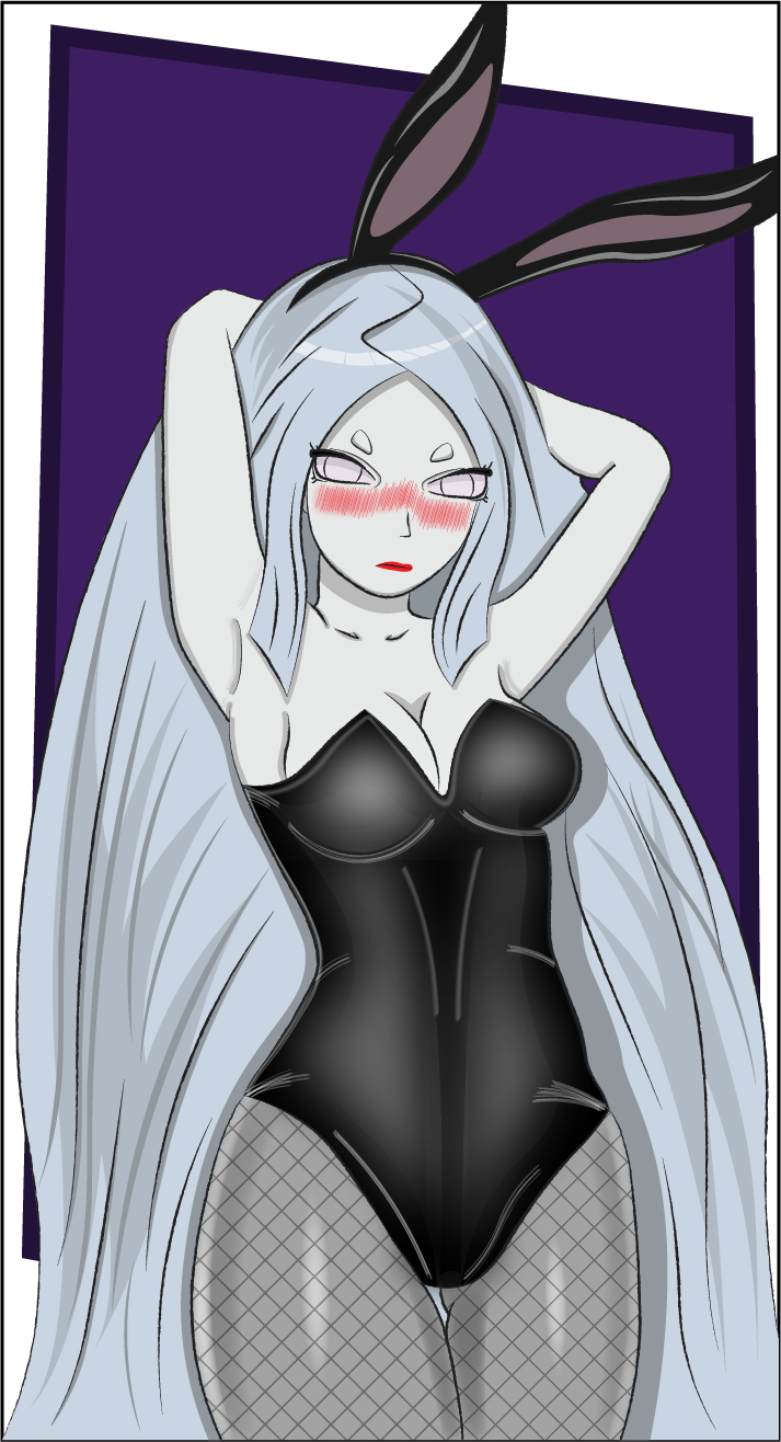 blush, breasts, byakugan, female, flushed, long hair, naruto, naruto (series), naruto shippuden, otsutsuki kaguya, pale skin, playboy bunny, rabbit ears, white skin