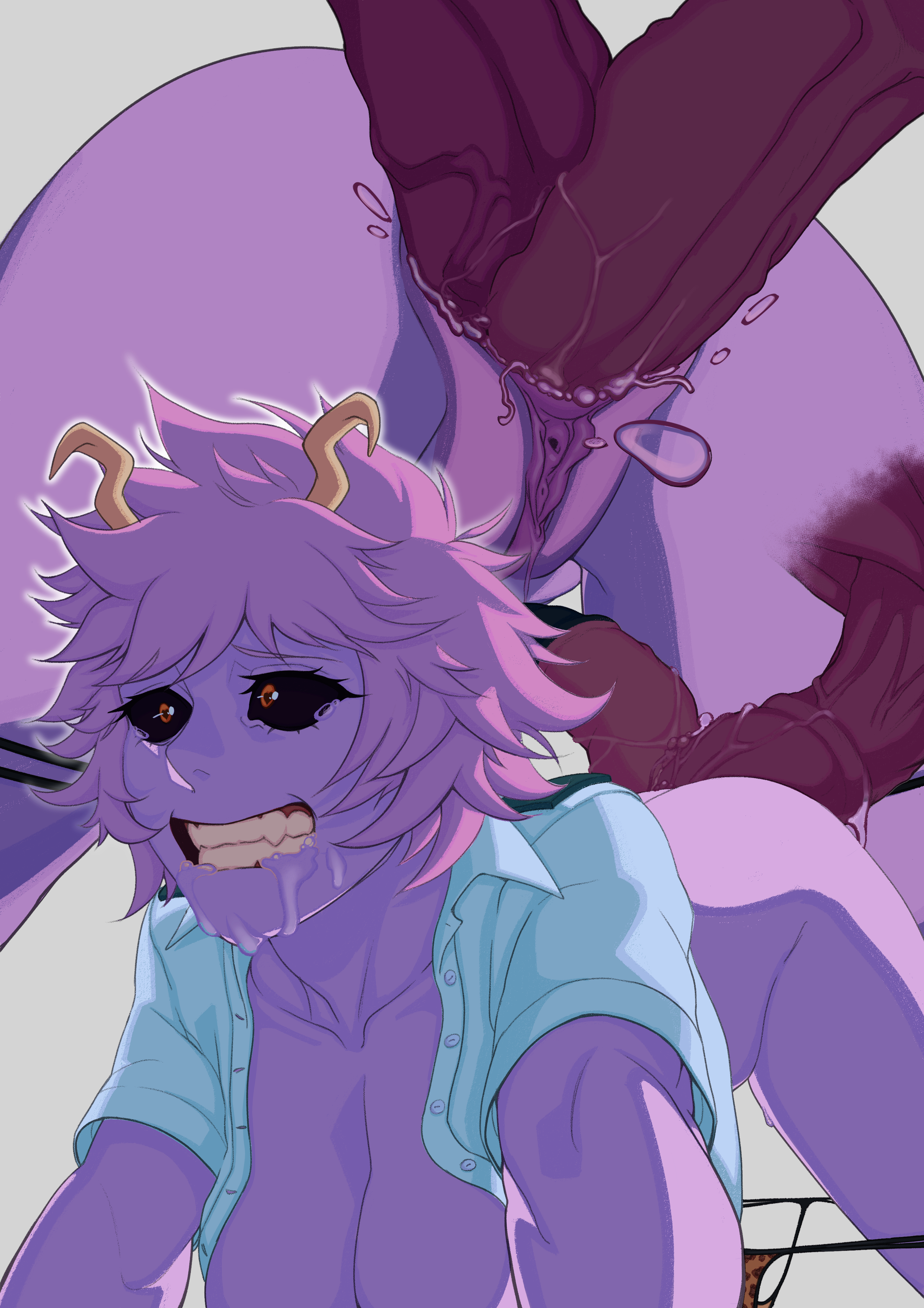 1girls, double penetration, double vaginal, dzinushione, endured face, female, gritted teeth, horsecock, male, mina ashido, my hero academia, orange eyes, penis, pink hair, pink skin, pussy, pussy juice, rough sex, school uniform, shaved pussy, short hair, squirting, teenager