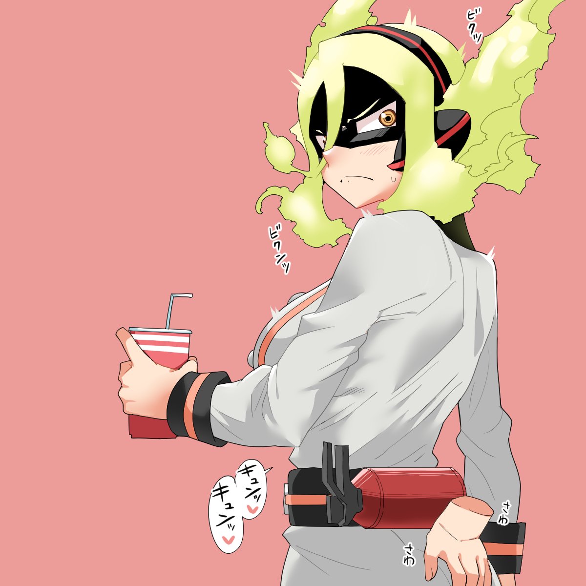 ass, ass grab, blush, breasts, burnin (my hero academia), female, green eyes, kamiji moe, large breasts, moe kamiji, my hero academia, oekaki ka, tagme, yellow eyes