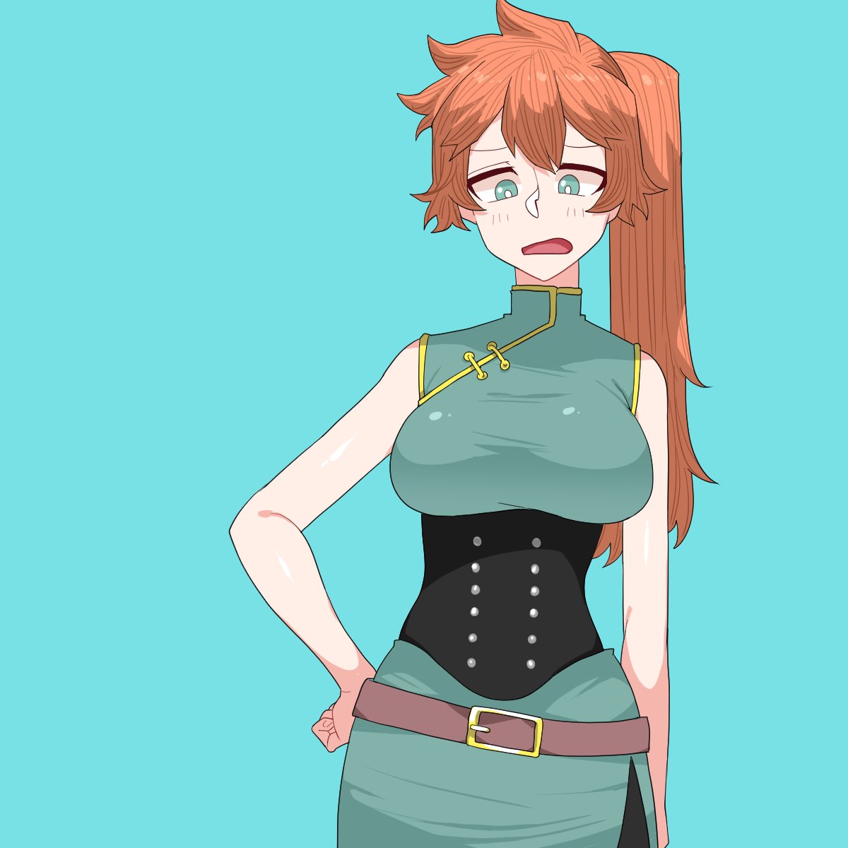 1girls, aqua eyes, blush, breasts, female, female focus, female only, hero outfit (mha), itsuka kendou, kendou itsuka, large breasts, my hero academia, oekaki ka, orange hair, orange-haired female, ponytail, tagme