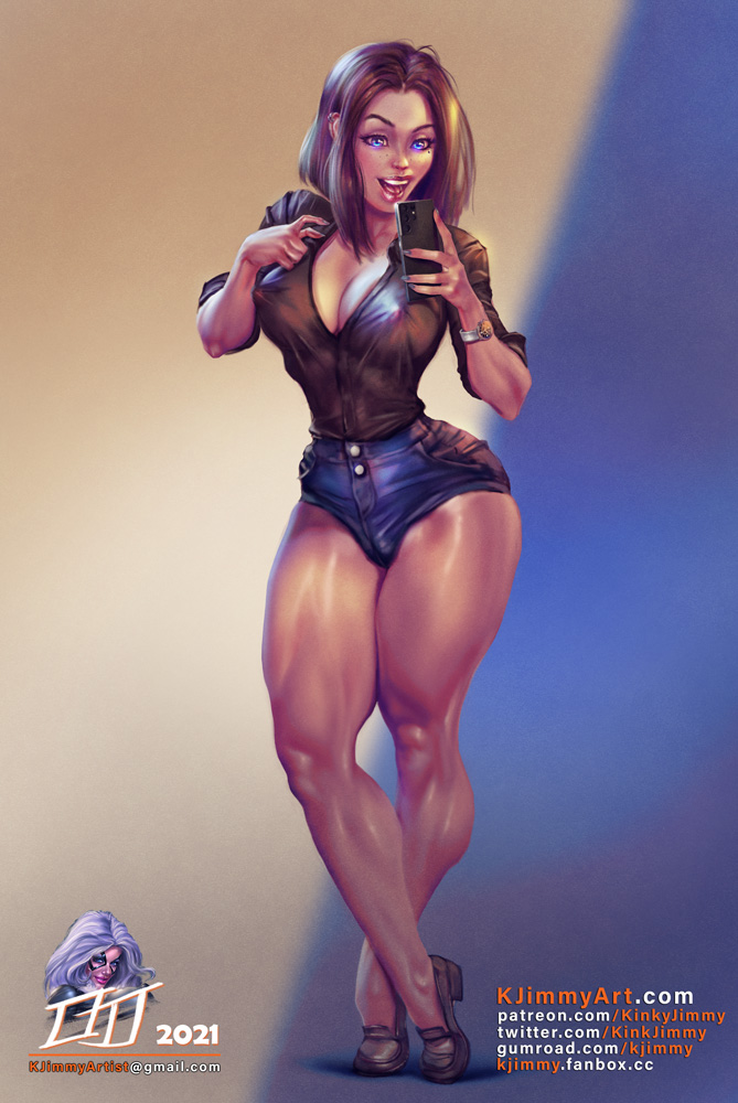 1girls, big breasts, big nipples, breasts, brown hair, cleavage, female, female only, kinkyjimmy, large breasts, light skin, light-skinned female, nipples, pale skin, pale-skinned female, perky breasts, pose, pussy, pussy bulge, samsung, samsung sam, skimpy, skintight, solo, solo female, thick thighs, thighs, wide hips