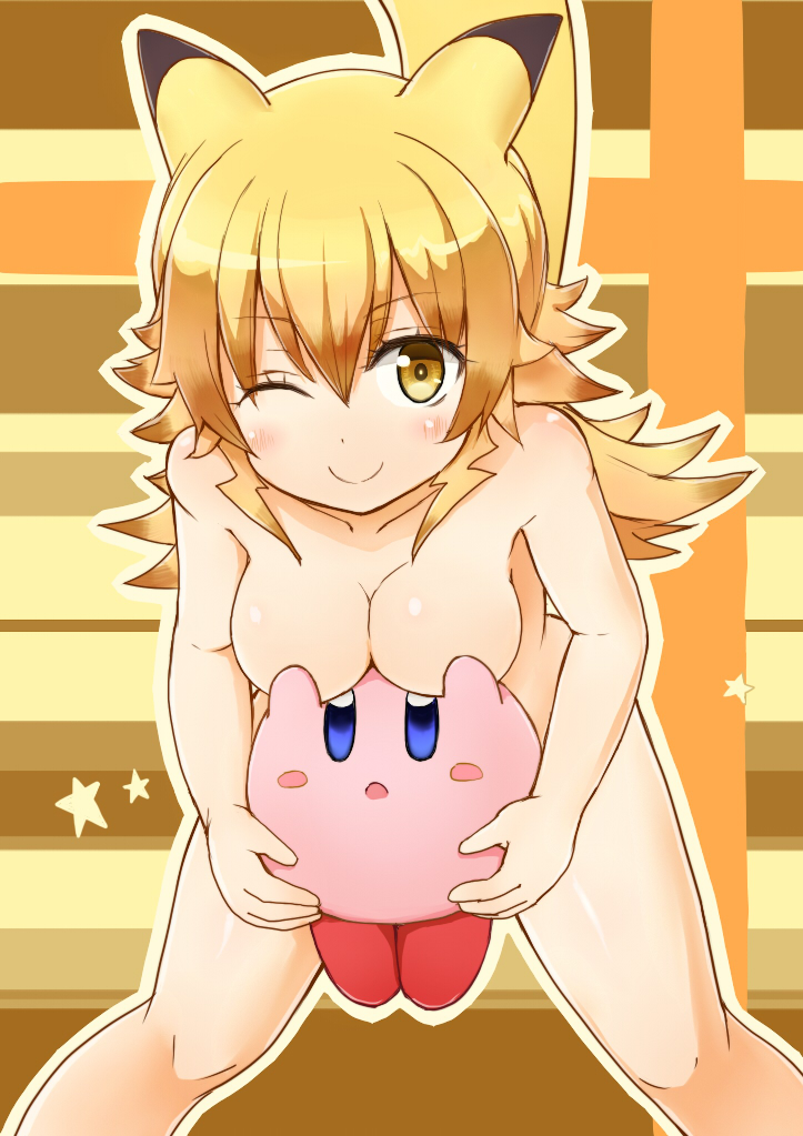 adorable big_breasts blue_eyes breast_grab breasts bush crossover cute cute_face eyelashes female human humanized humanized_pokemon kirby kirby_(series) komito male naked nintendo nude nude_female pikachu pink_body pink_skin pokémon_(species) pokemon red_feet super_smash_bros. super_smash_bros._ultimate yellow_eyes yellow_hair