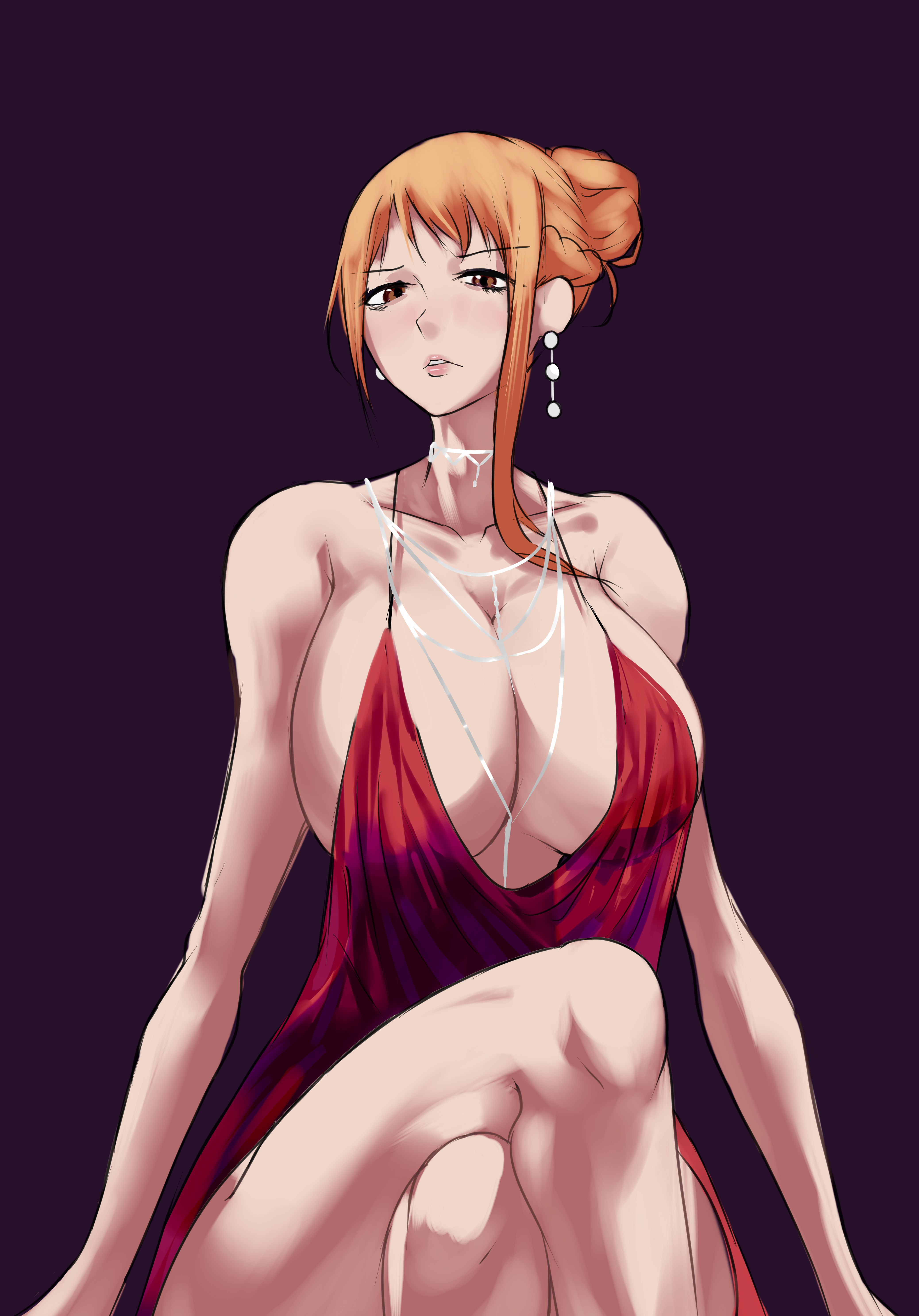 1girls, big breasts, breasts, dress, female, female only, jewelry, legs, nami (one piece), one piece, orange hair, orange-haired female, shinimi (nishimiya shirone), whole cake island