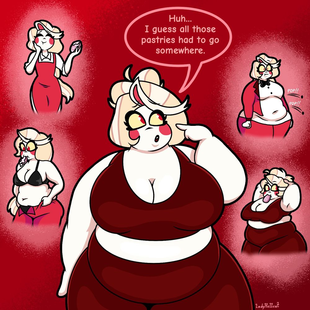1girls, bbw, charlie morningstar (hazbin hotel), chubby, chubby female, cute, exposed fat belly, fat, fat female, female, female focus, female only, hazbin hotel, obese female, overweight female, smuush, solo, solo female, solo focus, source request, tagme, thinking, weight gain, weight gain female, year request