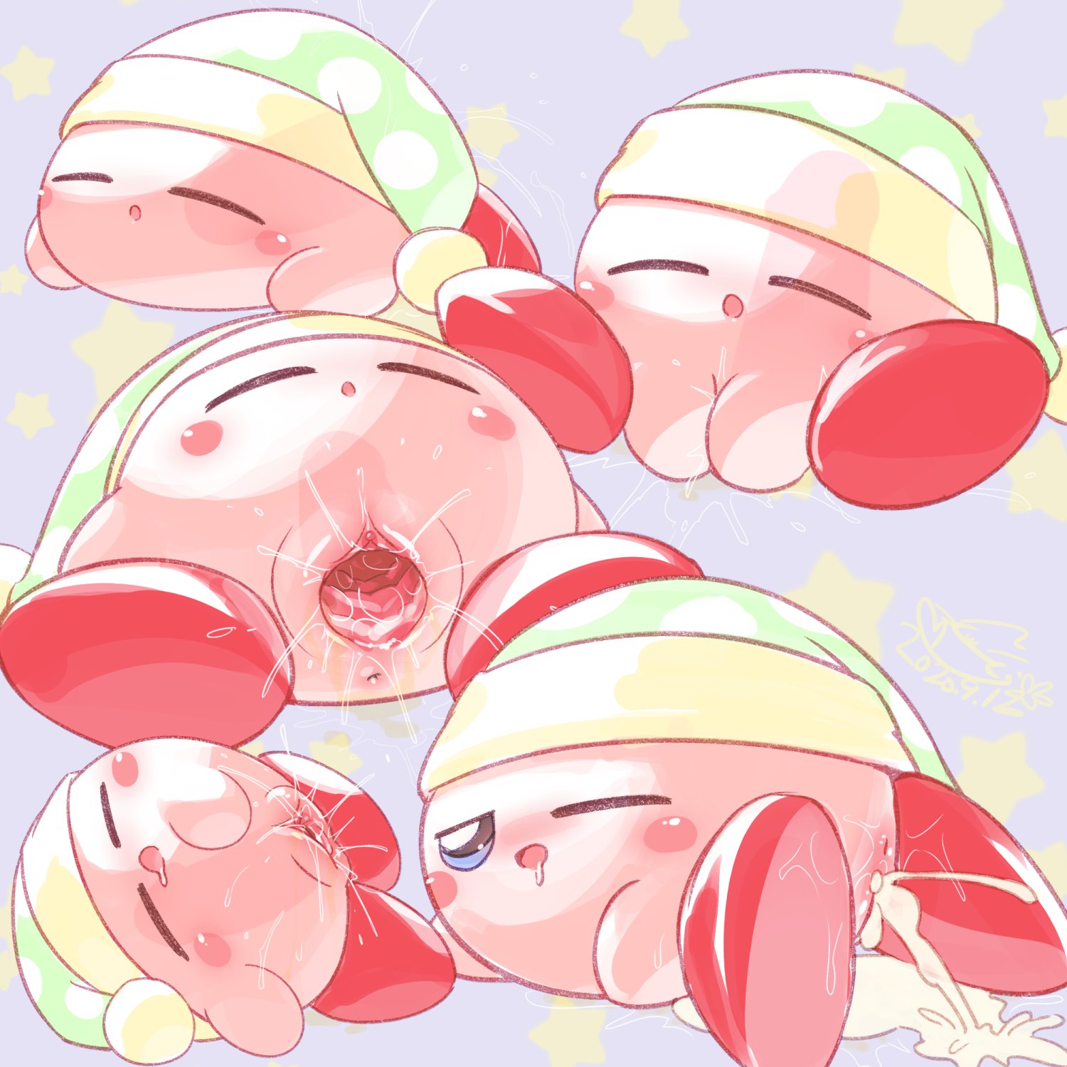 anus, blue eyes, blush, cloaca, closed eyes, cotora omiduki, cum, cum in pussy, cute, cute face, female, kirby, kirby (series), male, no humans, open mouth, penis, pussy, rape, red feet, sleep molestation, sleeping, solo, vagina, vaginal penetration, vaginal sex