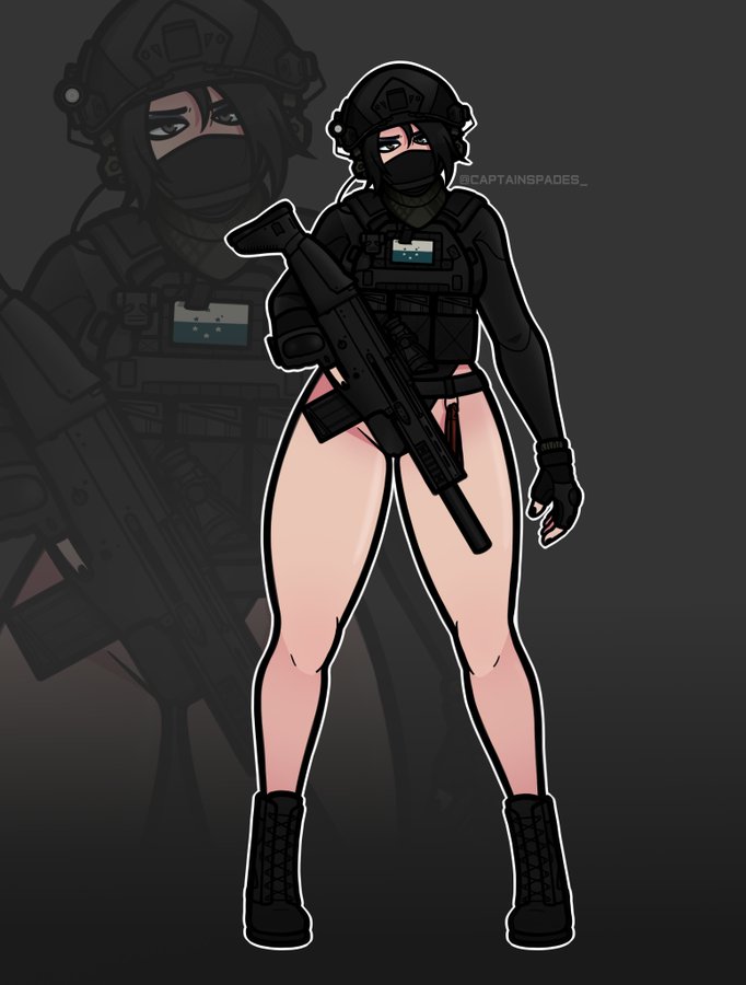 1girls, ace combat, acog, artist logo, artist name, boots, boots without bottomwear, captainspades, female, flag patch, fn herstal, fn scar, gloves, nail polish, nails, nails painted, ogdf operator (captainspades), panties, partially clothed, partially clothed female, partially nude, solo, solo female, tactical, tagme, trijicon