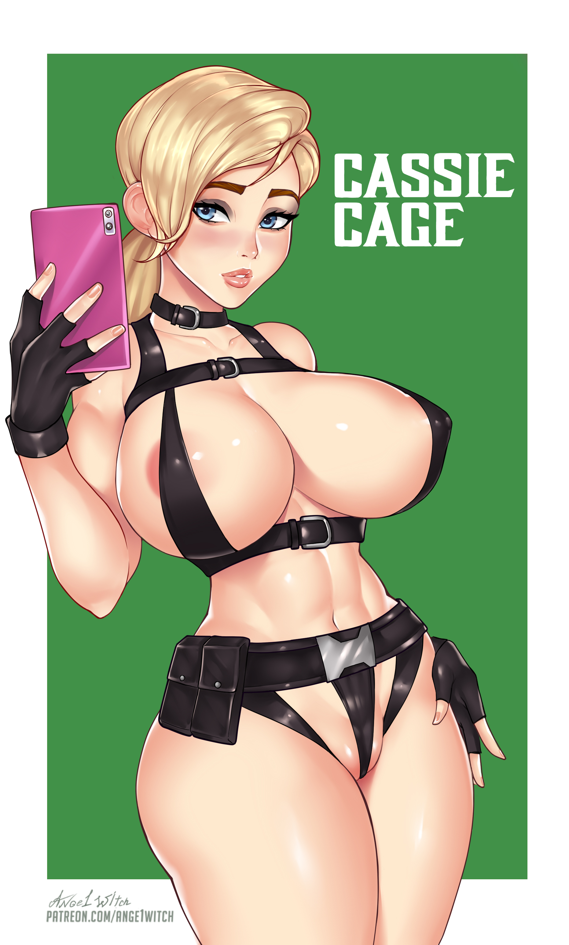 1girls, 2d, ange1witch, big breasts, breasts, cassie cage, female, female focus, female only, high resolution, highres, long hair, mortal kombat, solo, solo female, solo focus, tagme