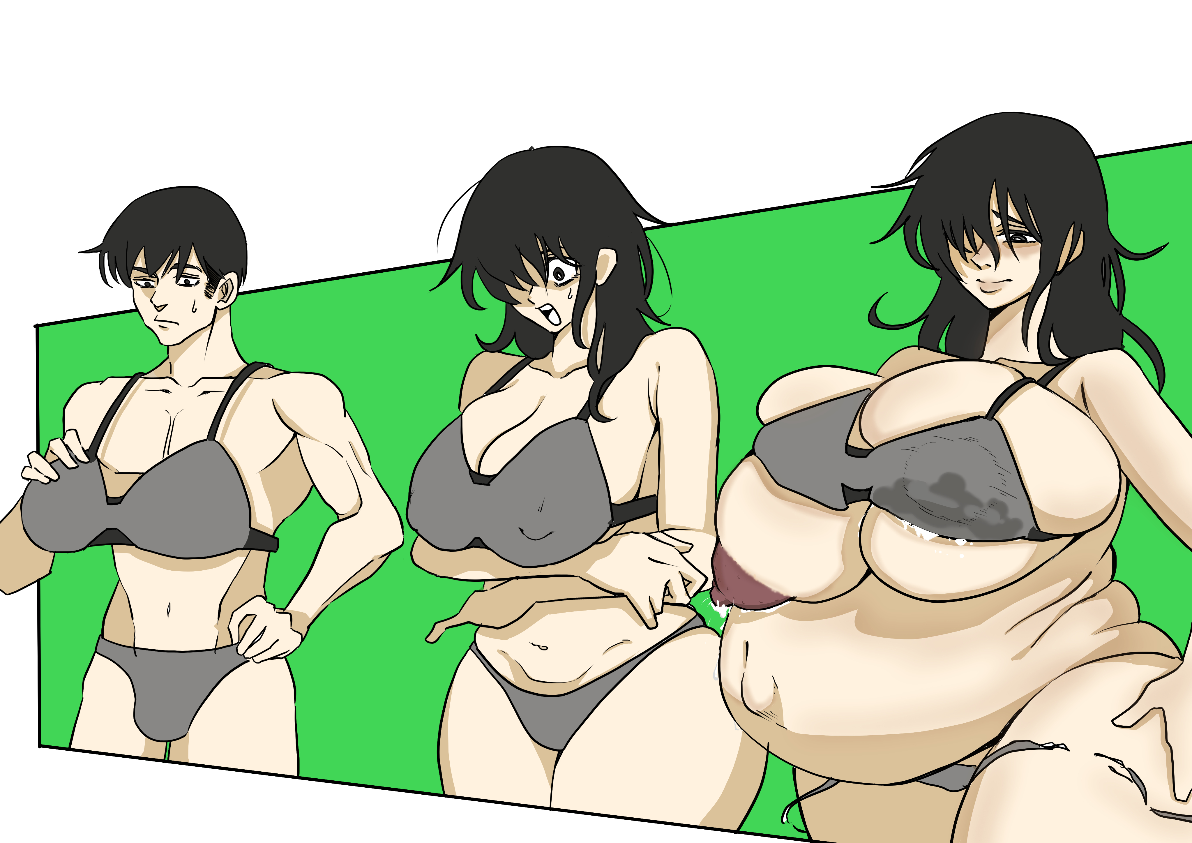 ass expansion, belly expansion, boxers, bra, breast expansion, breast growth, breast growth (enlargement), breasts, comic, enormous belly, enormous breasts, female, genderswap, genderswap (mtf), hip growth, huge belly, huge breasts, kumanomi, large belly, large breasts, milk, panties, rule 63, transformation, wide hips