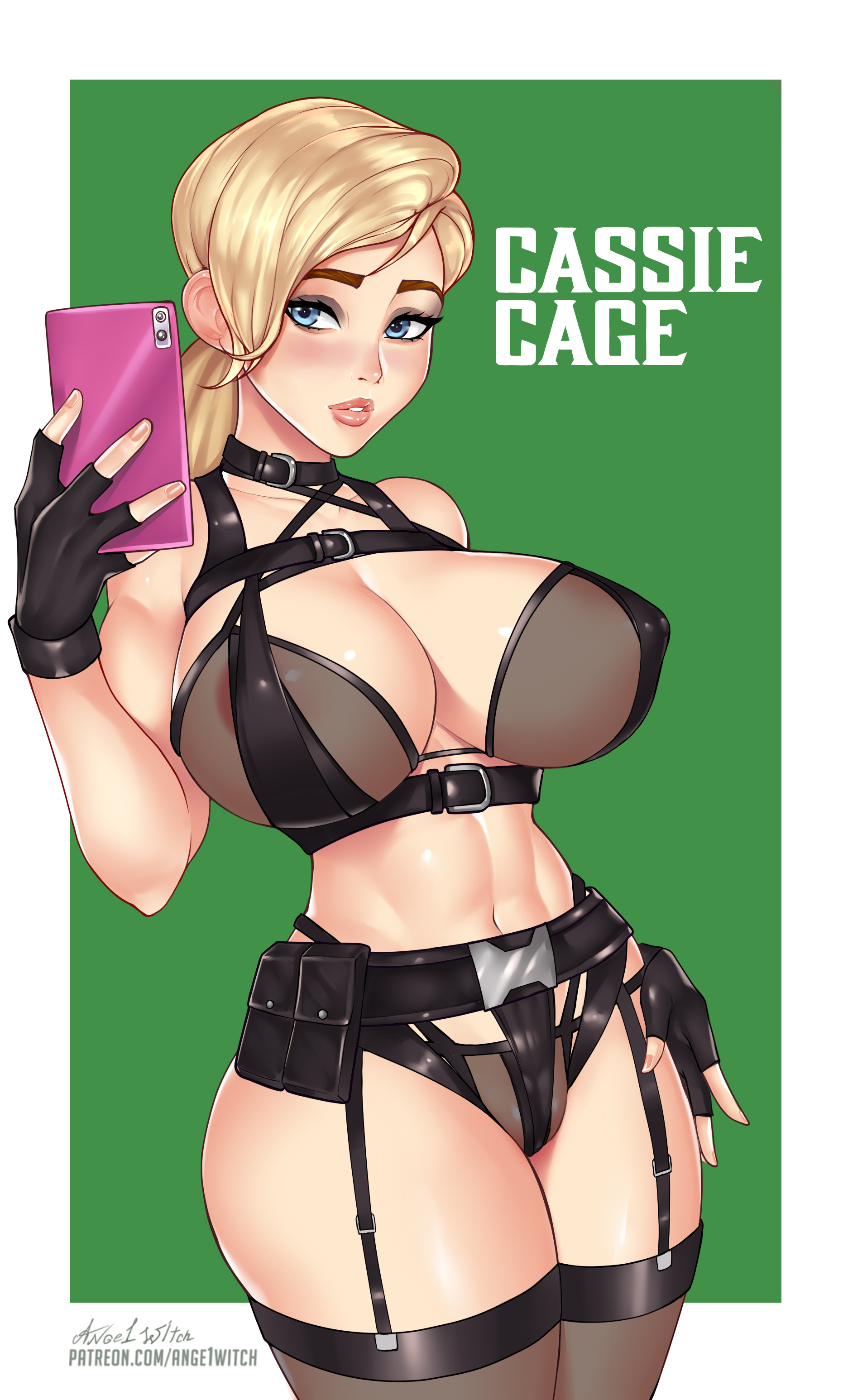 1girls, 2d, ange1witch, big breasts, breasts, cassie cage, female, female focus, female only, high resolution, highres, long hair, mortal kombat, solo, solo female, solo focus, tagme
