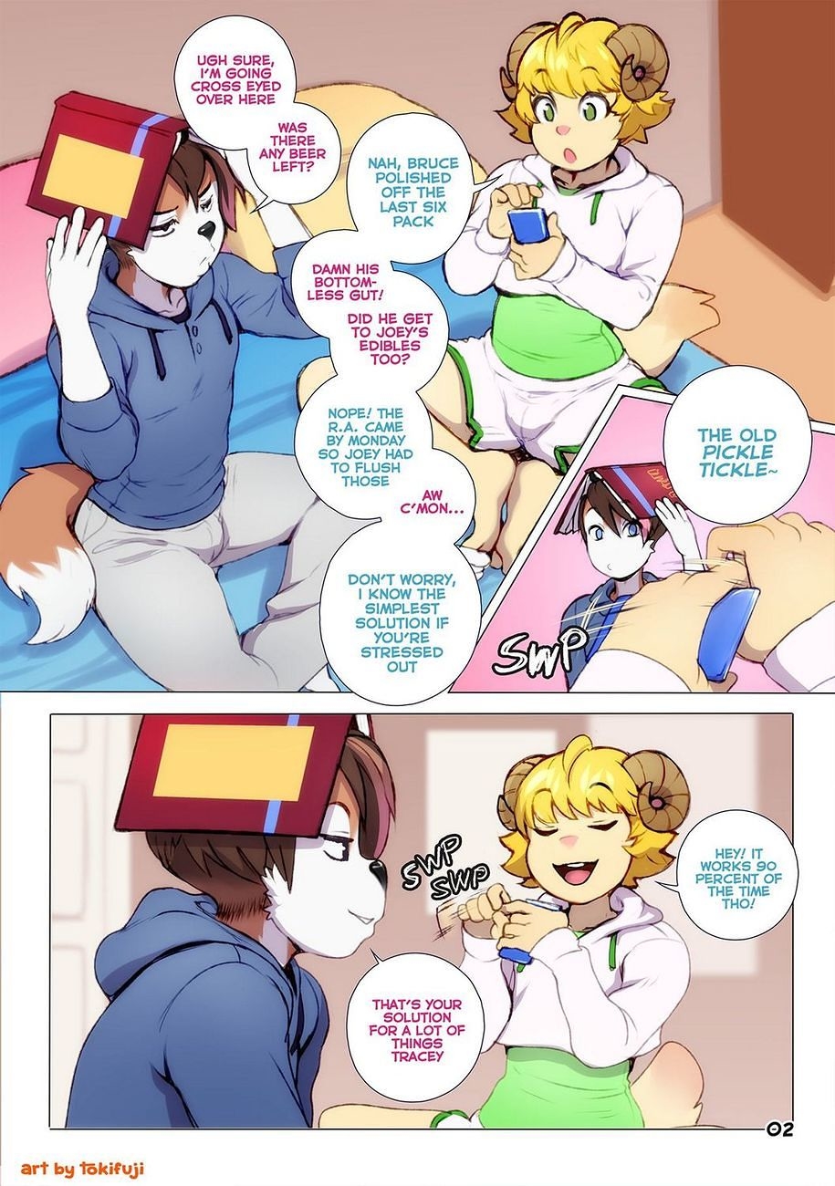2boys 2femboys 2males bed bedroom blonde_hair brown_hair dyed_hair femboy femboy_fox flirting fox fox_boy fox_male horns in_bed in_bedroom keiran_tracey keiran_tracey_(character) male males males_only milo_stefferson milo_stefferson_(character) ram ram_horns sheep sheep_boy twink twinks