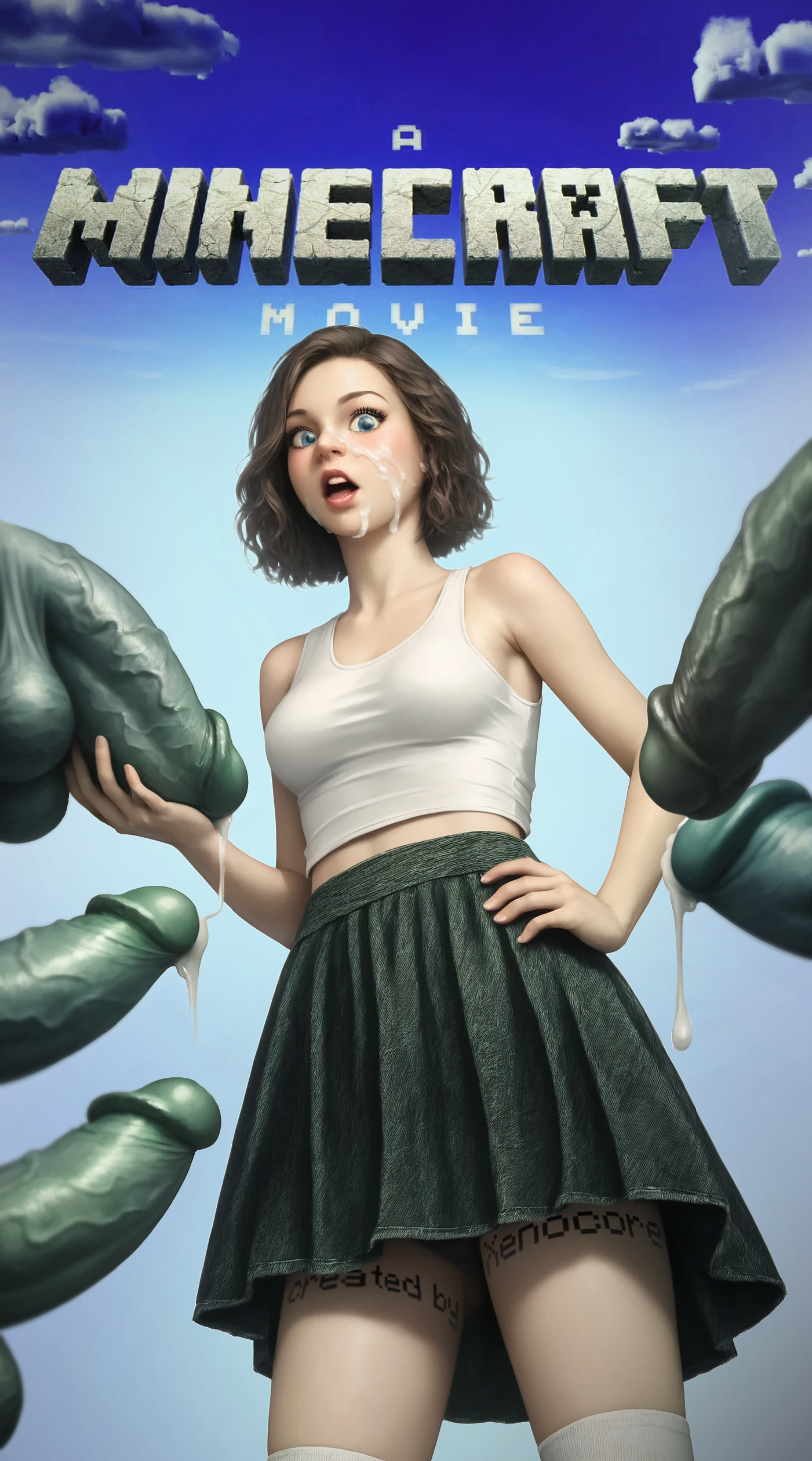 1girls, 5boys, a minecraft movie, ai generated, athletic, before sex, black hair, blue eyes, blush, breasts, brunette hair, brute, clothed, clothed female nude male, clothed sex, clothing, cum drip, cum in mouth, cum on body, cum on breasts, cum on clothes, cum on face, cumming, cumshot, cute, dark brown hair, dark hair, dripping cum, dripping saliva, ejaculation, embarrassed, emma myers, female, gangbang, green cock, green skin, green skirt, group, group masturbation, group sex, high resolution, horny look, huge cock, huge penis, legwear, light skin, light-skinned female, looking at cock, looking at viewer, male, masturbating, masturbating cock, mature female, medium breasts, minecraft, minecraft mob, minecraft zombie, monster, monster cock, monster fuck, monster gangbang, monster sex, movie, movie art, movie poster, multiple boys, multiple males, nakadashi, natalie (a minecraft movie), nude, nude male, penis, petite, poster, precum, red lips, saliva, scared, semen, shocked, short hair, skinny, skinny bodtype, skinny legs, skirt, submissive, submissive female, surprised, sweat, tagme, tank top, touching cock, trapped, veiny cock, view from below, wavy hair, white legwear, white top, worried, worried expression, xenocore, zombie, zombie (minecraft), zombie cock, zombies