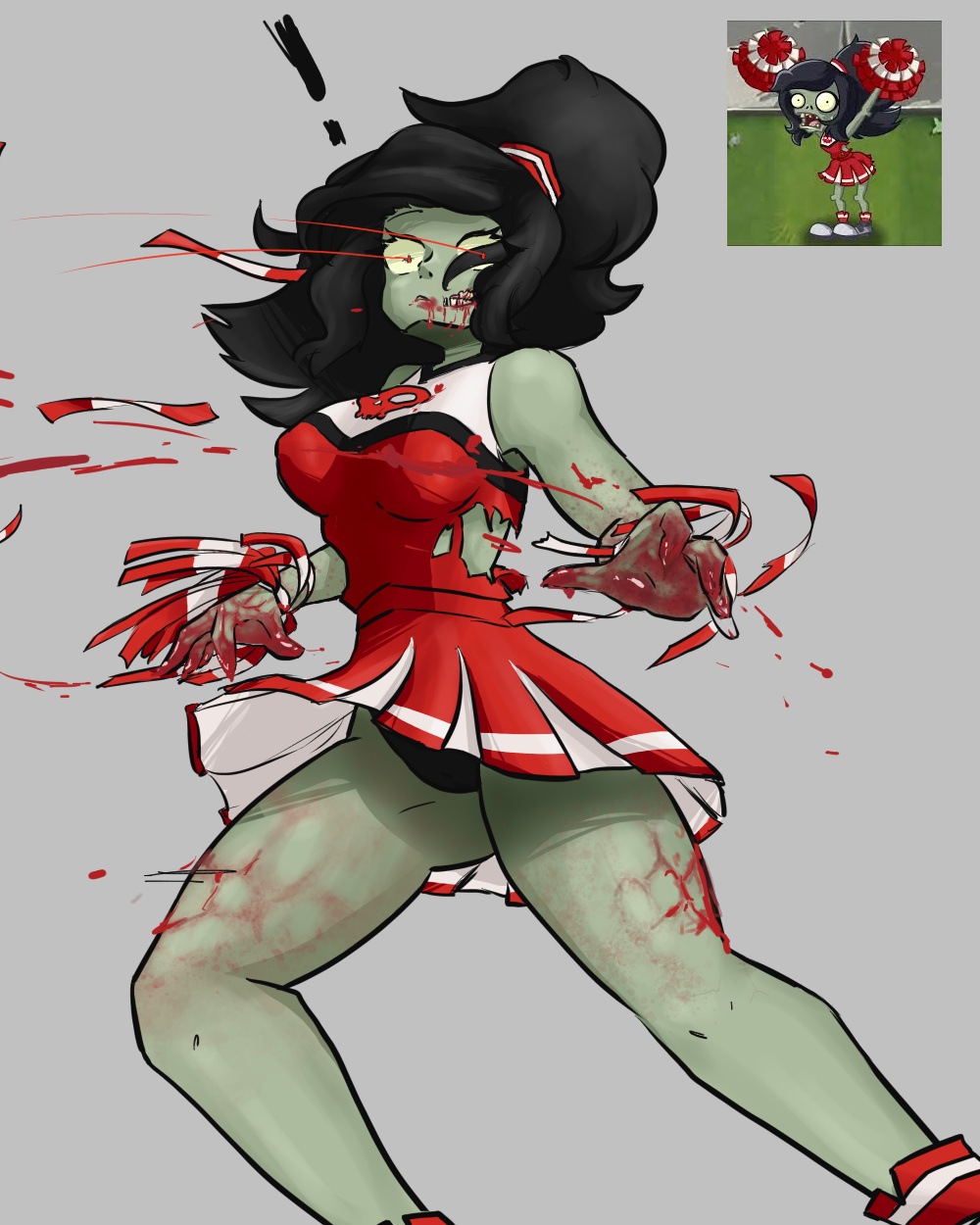 1girls, blood, breasts, cheerleader, cheerleader uniform, cheerleader zombie, curvy, electronic arts, female, gore, plants vs zombies, popcap, pussy, solo, undead, vagina, zombie, zombie (pvz), zombie girl
