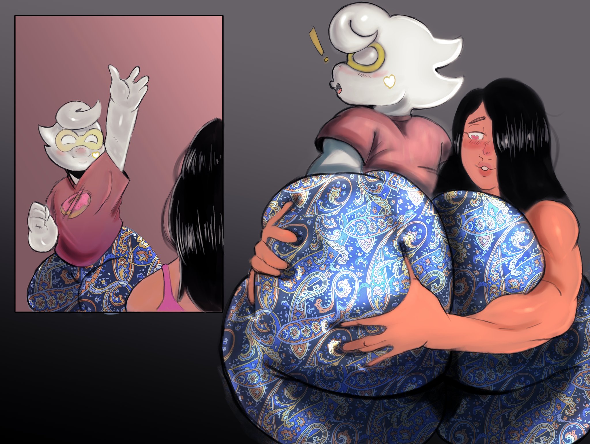 2boys, 2femboys, alien, amazon, ashley (ph), ass, ass hug, big ass, big ass (male), big butt, black hair, bottom heavy, bottom heavy femboy, bottom heavy male, brown-skinned male, bubble ass, bubble butt, dark skin, dark-skinned femboy, dark-skinned male, dark-skinned sissy, dark-skinned twink, demon, exclamation mark, exclamation point, femboy, forbidden pants, girly, grey body, grey skin, groping, groping ass, heart eyes, hero, huge ass, huge butt, hugging, hugging ass, human, hyper ass, long hair, male, male only, mask, masked, masked male, massive ass, massive butt, molestation, molesting, puwa, puwaboy (pb), shocjed, squeezing ass, squeezing butt, straight hair, succubus, surprised, surprised expression, tabs huoo, tabszinho, thick thighs, tights, twink, wide hips, yoga pants