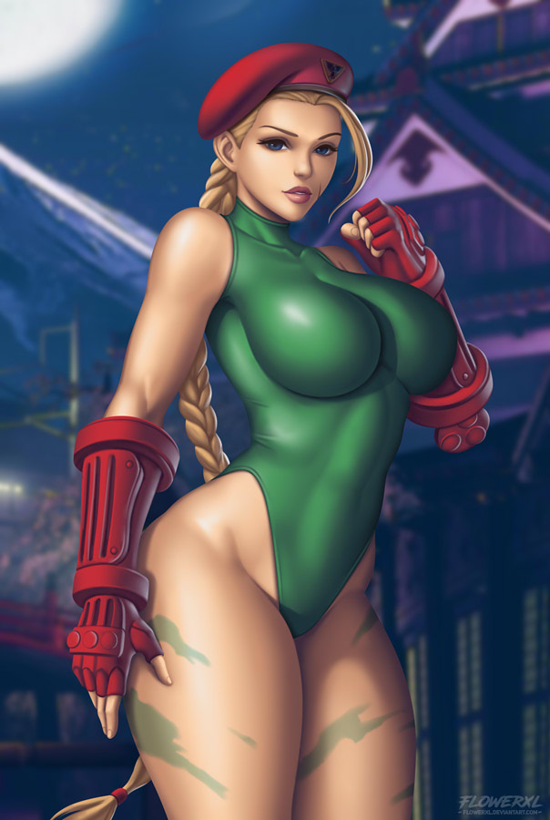1girls, big breasts, breasts, cammy white, cleavage, female, female only, flowerxl, large breasts, looking at viewer, solo, street fighter, thick thighs, thunder thighs, voluptuous, wide hips