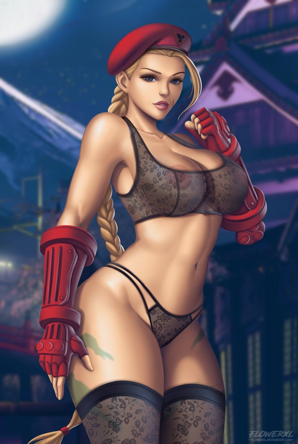 1girls, areolae, big breasts, breasts, cammy white, cleavage, female, female only, flowerxl, large breasts, lingerie, looking at viewer, nipples, solo, street fighter, thick thighs, voluptuous, wide hips