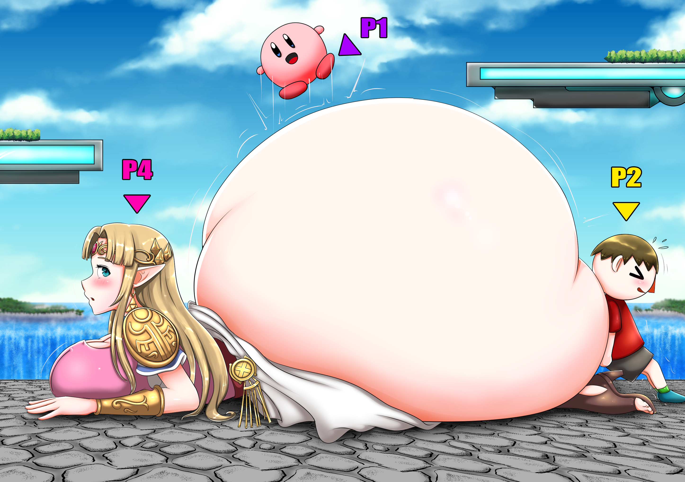 1girls, 2020, alternate ass size, alternate breast size, animal crossing, arm bracers, ass, ass body, ass up, big ass, big breasts, big butt, blonde hair, blue eyes, blush, blushing, bottom heavy, bouncing, breasts, bubble ass, bubble butt, butt up, enormous ass, enormous butt, escapefromexpansion, fat ass, fat butt, female, fully clothed, highres, huge ass, huge breasts, huge butt, hyper, hyper ass, hyper butt, immobile, kirby, kirby (series), large ass, large butt, light skin, light-skinned female, looking back, massive ass, massive butt, nintendo, overweight female, pale skin, pale-skinned female, princess zelda, pushing, shoes, super smash bros., super smash bros. ultimate, the legend of zelda, thick thighs, tiara, vambraces, villager (animal crossing), white skin, zelda (a link between worlds)