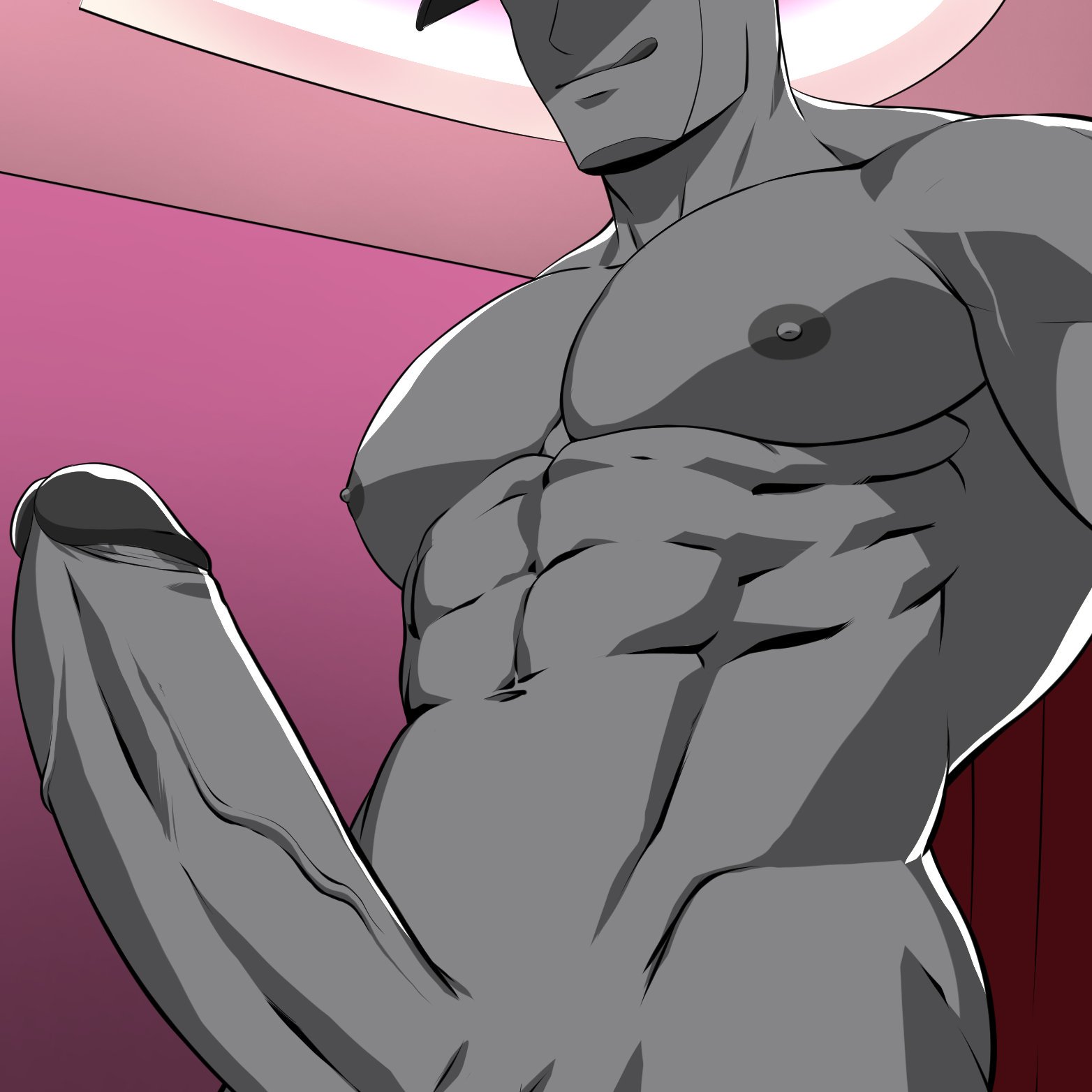 abs, big penis, cresxart, faceless male, grin, licking lips, male, male only, monster prom, muscular, muscular male, narrator (monster prom), nipples, pecs, penis, pov, veiny penis, yaoi