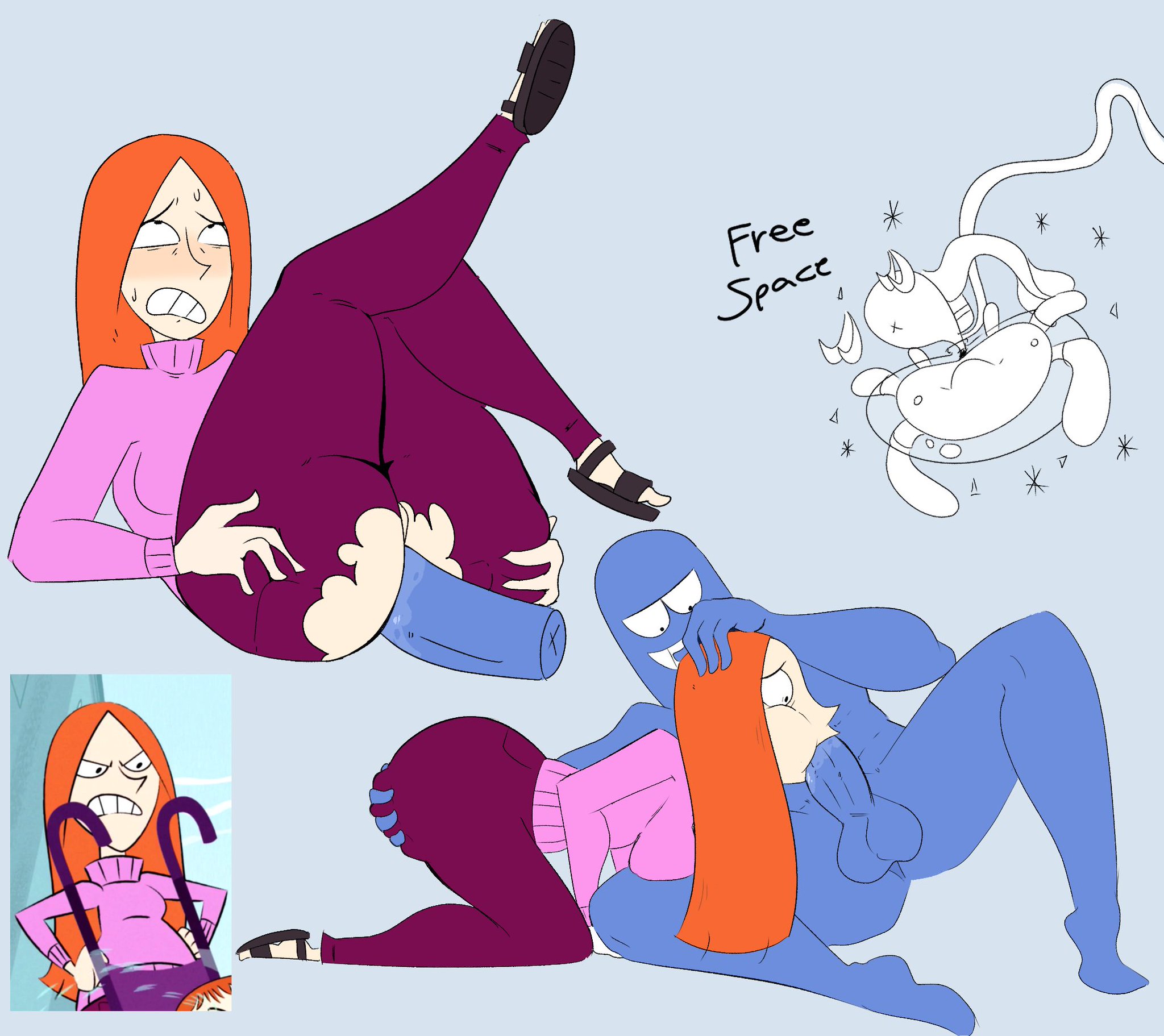1boy, 1girls, anal, anal sex, ass, ass grab, background character, bloo, cartoon network, fellatio, female, foster's home for imaginary friends, ginger, looking up, male, oral, orange hair, sucking, tagme, vaz0v