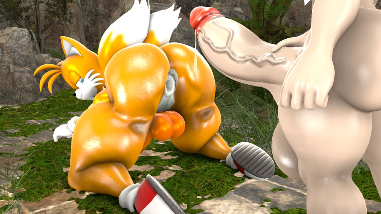 1boy, 1futa, 3d, anthro, ass, balls, bent over, big ass, big butt, big penis, blueapple, canid, canine, cosmo the seedrian, erection, femboy, feminine tails, flora fauna, fox, futa on male, futanari, huge ass, huge cock, intersex, looking at viewer, looking back, male, penis, sonic (series), source filmmaker, tails, tails the fox, thick thighs, wide hips