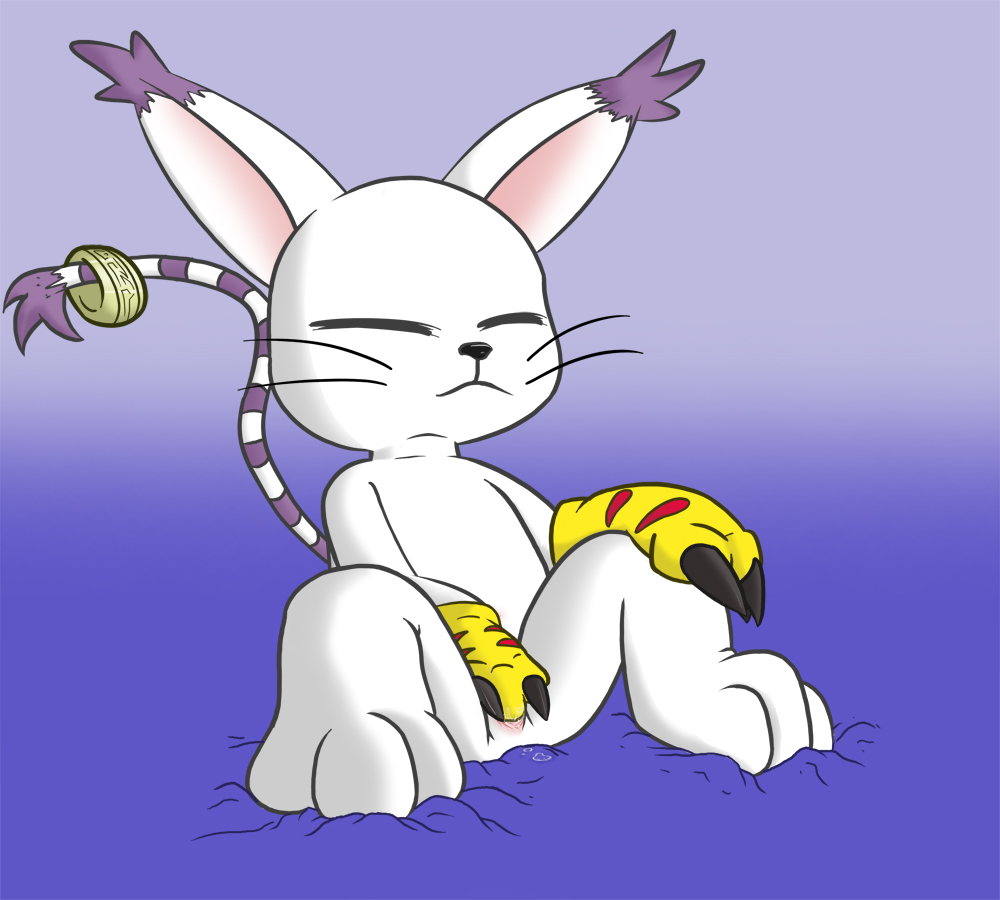 claws closed_eyes digimon feline female gatomon masturbation sitting solo spread_legs spreading ziyen