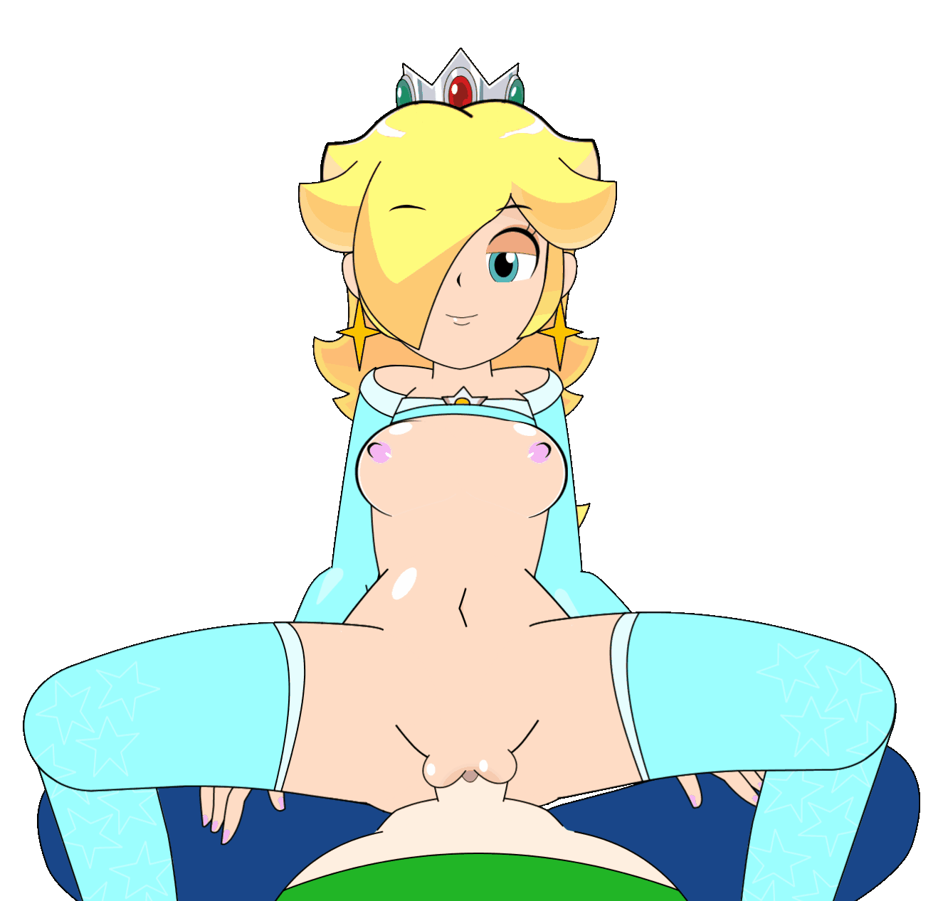 1girls, animated, blonde hair, blue eyes, blue legwear, blue thighhighs, breasts, clothing, color, colored, edit, female, female on top, long hair, luigi, male, mario (series), minus8, nintendo, nipples, penetration, penis, ppppu, princess rosalina, pussy, sex, smile, smiling, spread legs, straight, thighhighs, third-party edit, unseen male face, vaginal penetration