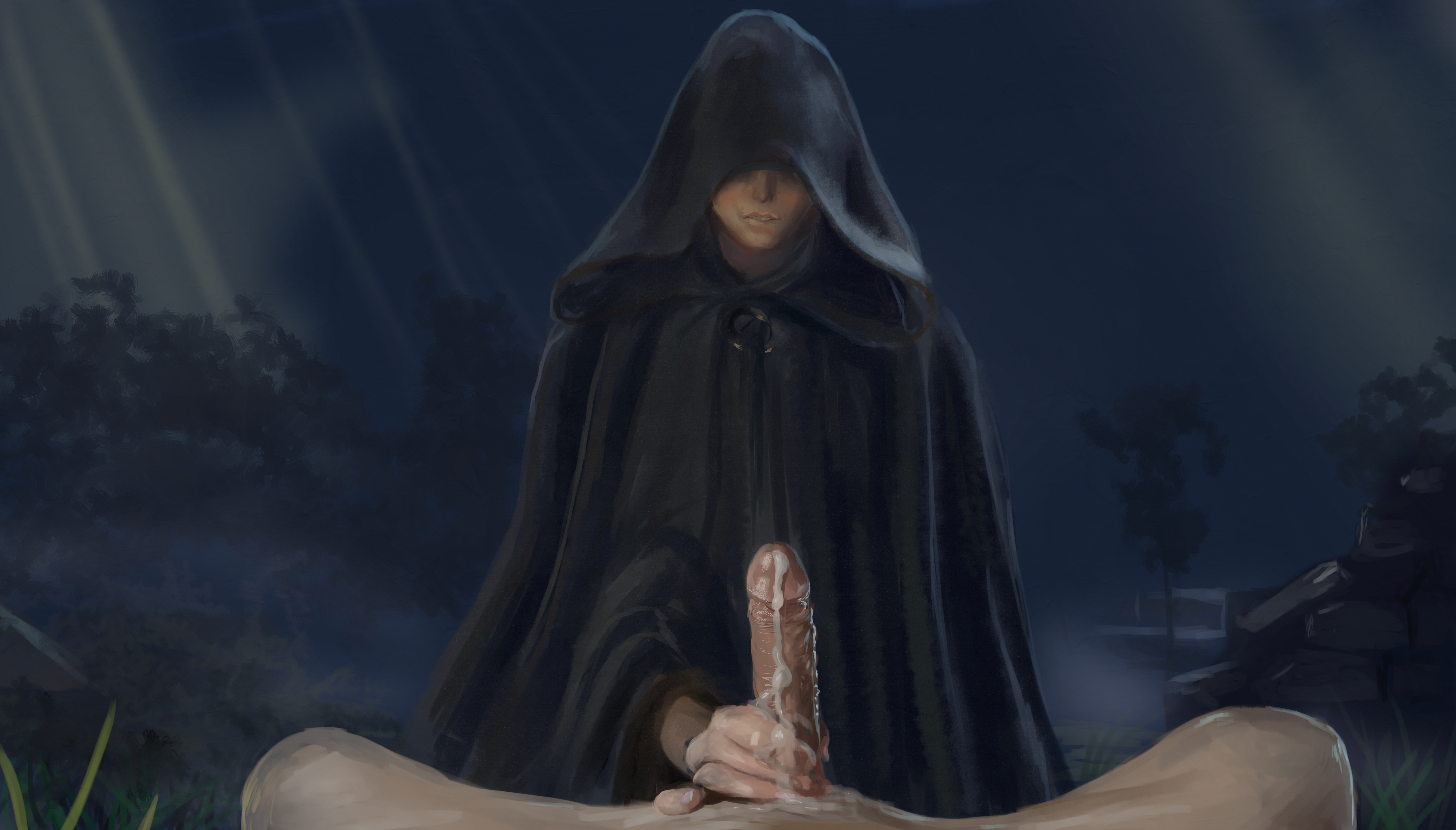 1boy, 1girls, 3d, casual, cum, cumshot, elden ring, female, fromsoftware, handjob, human, male, manual, melina (elden ring), outerwear, pale skin, pov, ruined orgasm, video games