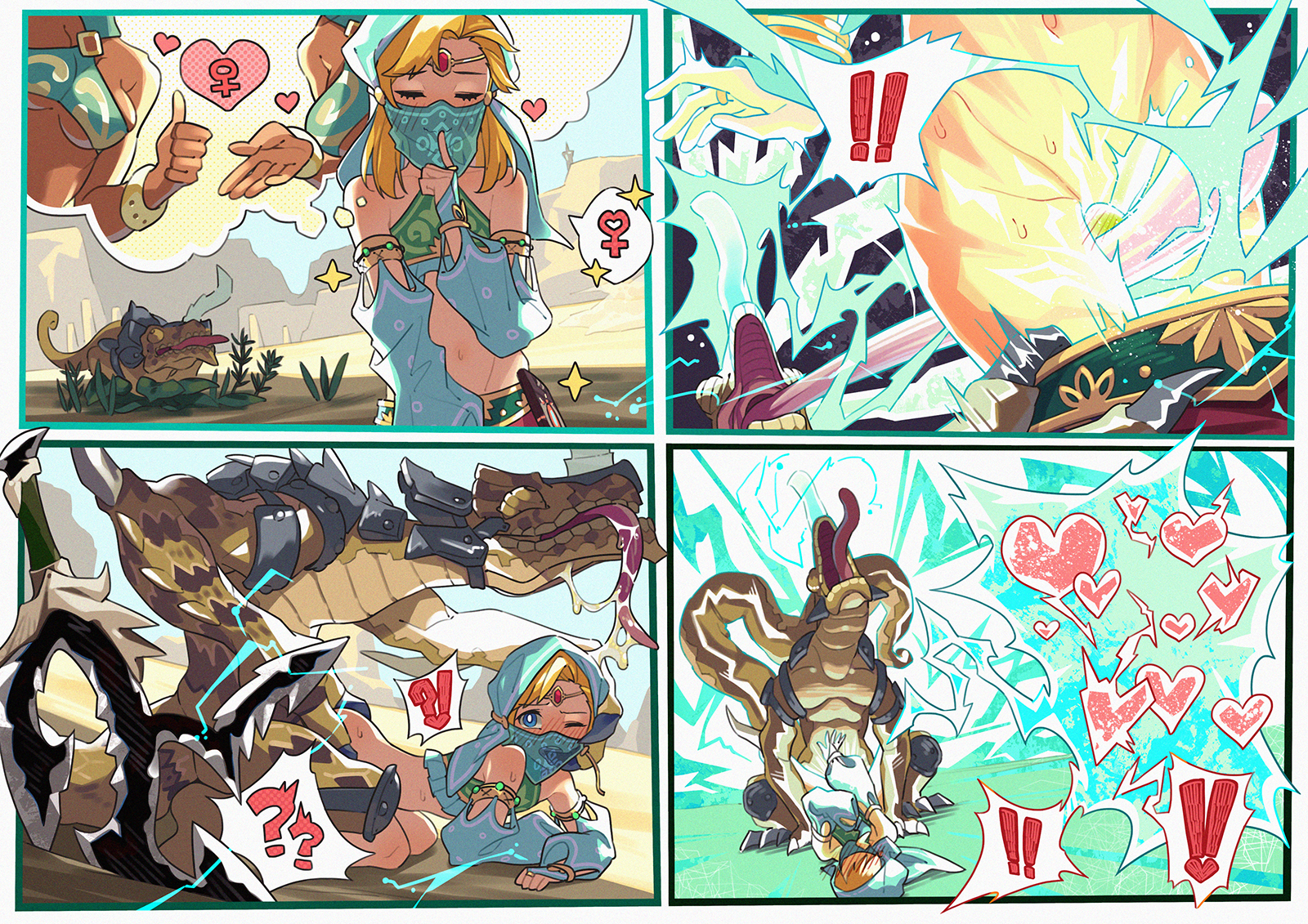 2boys, anal, blonde hair, canon crossdressing, comic, crossdressing, electricity, femboy, feral, gay, gerudo link, girly, link, lizalfos, lizard, lizardman, male, male only, maledom, malesub, midriff, mubo, rape, sex, shawl, sissy, the legend of zelda, trap, yaoi