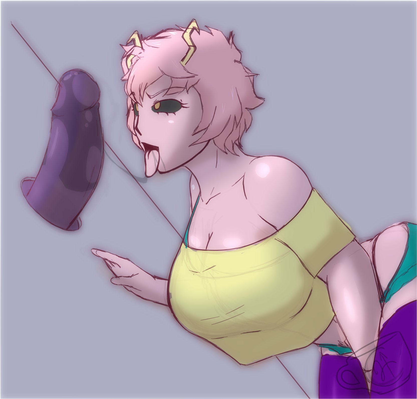 ass, big ass, big breasts, big butt, breasts, ed-nsfw, female, glory hole, male, mina ashido, my hero academia, penis, pink hair, sketch, sketch page, sole female, yellow eyes