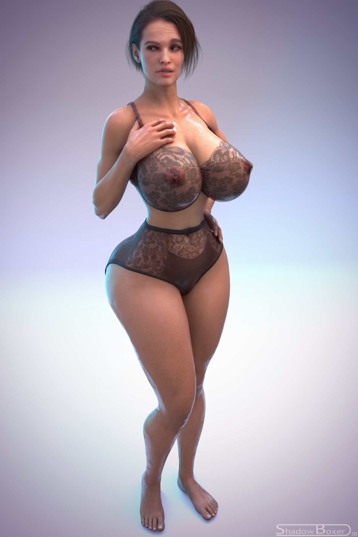 1girls, 3d, areolae, blender, breasts, capcom, female, huge breasts, jill valentine, jill valentine (sasha zotova), nipples, resident evil, resident evil 3, resident evil 3 remake, shadowboxer, solo, thick thighs, wide hips