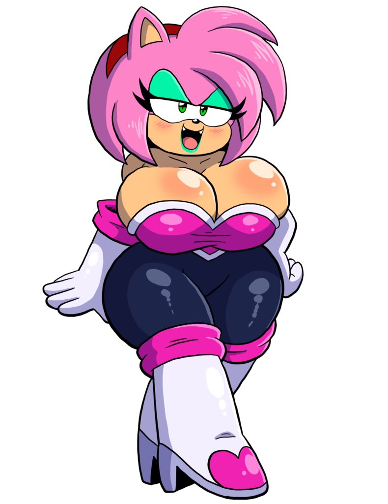 amy rose, amy the bat, bimbo, brainwashing, female, green eyeshadow, green lipstick, prinnydood, rouge the bat (cosplay), shortstack, sonic (series)