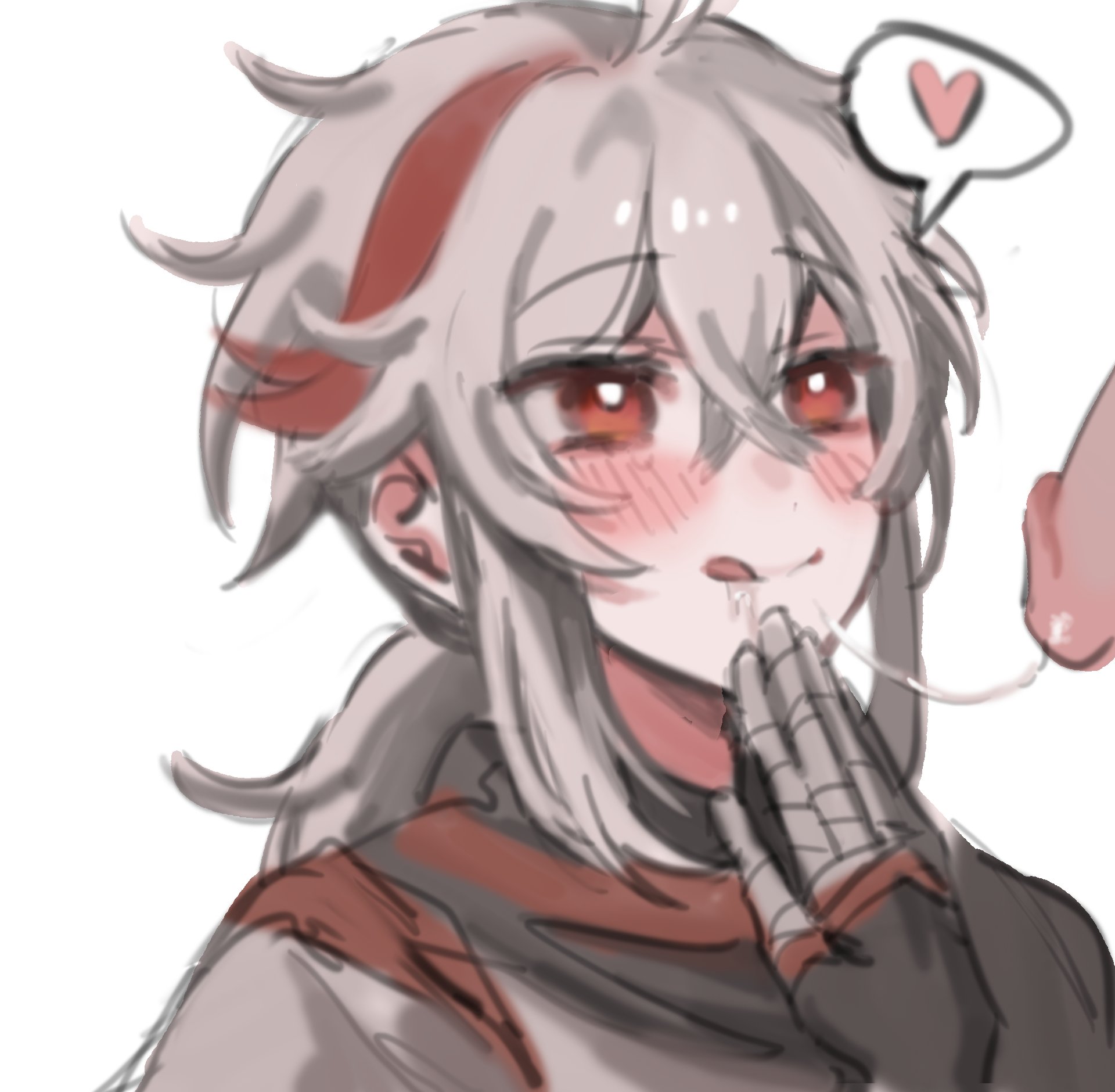 after oral, artist request, blowjob, cum, cum in mouth, genshin impact, kaedehara kazuha, licking lips, male, oral, tagme, yaoi