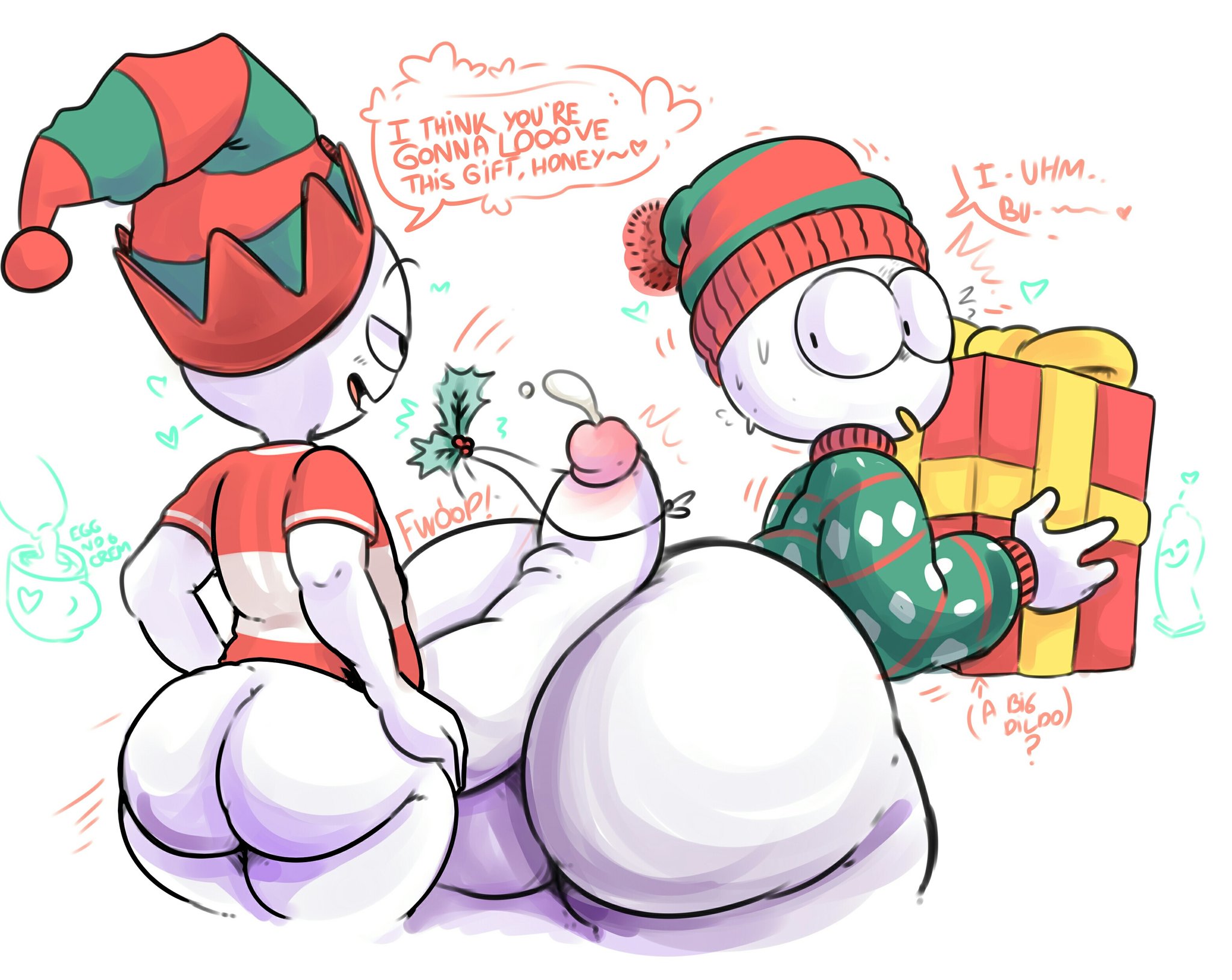 2boys, ass, big penis, christmas, elchilenito, english text, gay, gift, huge cock, male, male only, penis, size difference, small but hung, tagme, text, thicc boys (elchilenito), thick ass, thick penis