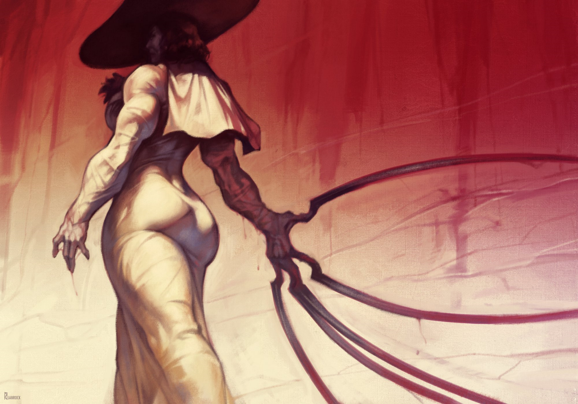 1girls, abs, alcina dimitrescu, ass, big ass, big breasts, blood, breasts, claws, female, female only, janrock, light skin, light-skinned female, looking at viewer, looking back, muscular, muscular female, pale skin, pale-skinned female, perky breasts, pose, resident evil, resident evil 8: village, skintight, thick thighs, thighs, vampire, veins, wide hips