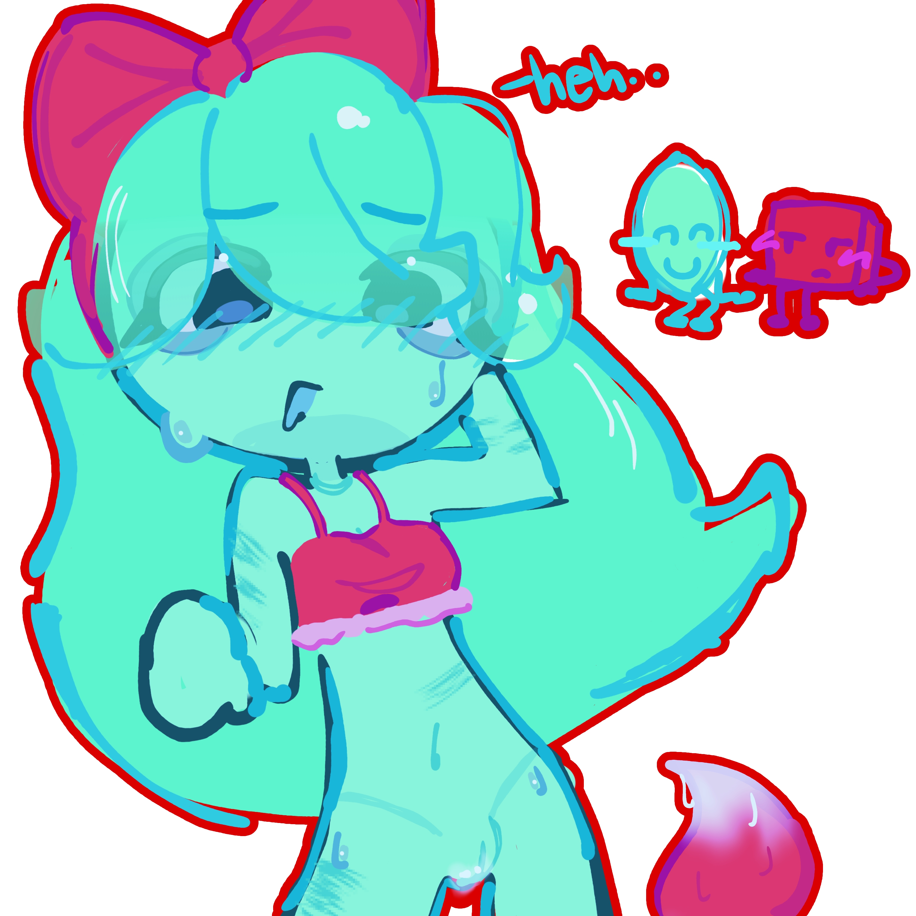 1boy, 1girls, battle for bfb, battle for bfdi, battle for dream island, bfb, bfdi, blocky (bfdi), blue blush, blue text, blush, blush lines, blushing, female, jacknjellify, leaf hair, leafy (bfdi), male, object show, object show community, object shows, offscreen character, osc, penis, pussy, sweat, sweatdrop, sweating, sweaty, sweaty body, tentacle, tentacle dick, tentacle penis, text, whatdoidohere