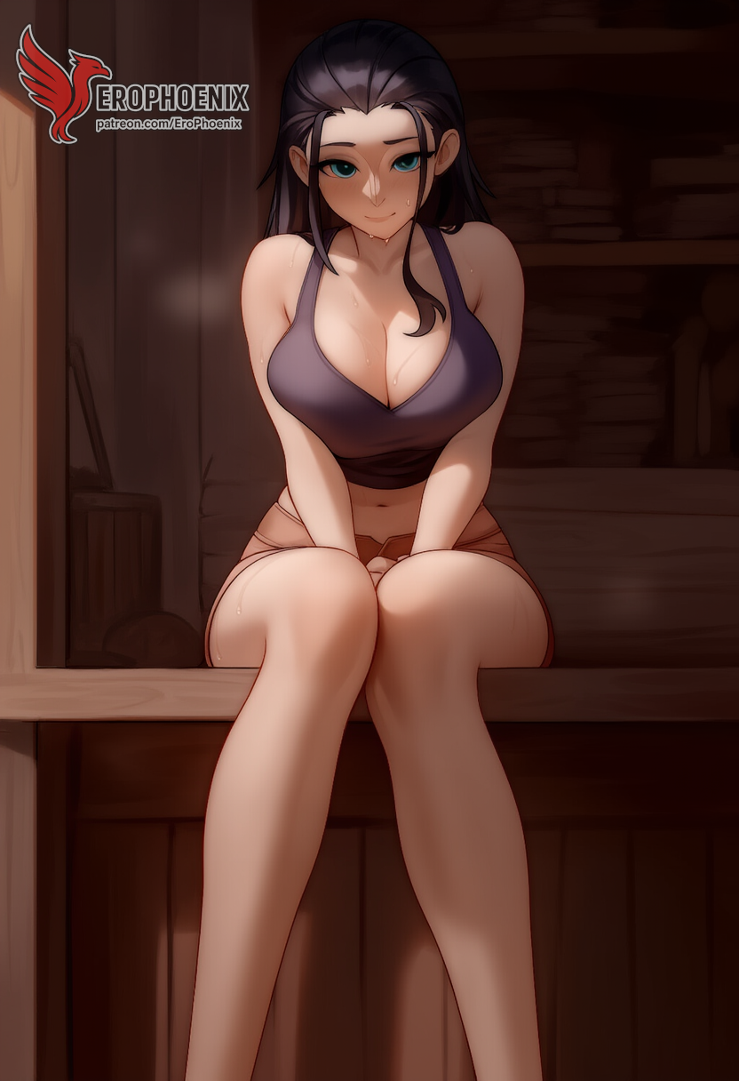 1girls 2d abs ai_generated ass big_ass big_breasts black_hair breasts cleavage clothing erophoenix female female_focus female_only full_body green_eyes long_hair looking_at_viewer navel nico_robin one_piece patreon_username solo solo_female thick thick_thighs uncensored