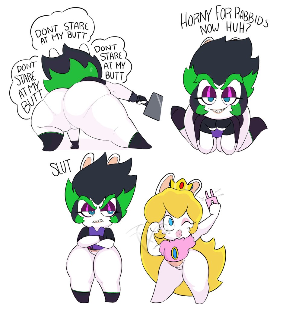 2girls, ass, edge (mario + rabbids), female, goth, hips, josietst, mario (series), mario + rabbids, mario + rabbids: sparks of hope, nintendo, princess peach (cosplay), rabbid, rabbid peach, rabbit, raving rabbids, tagme, thighs, ubisoft, video games, wide hips