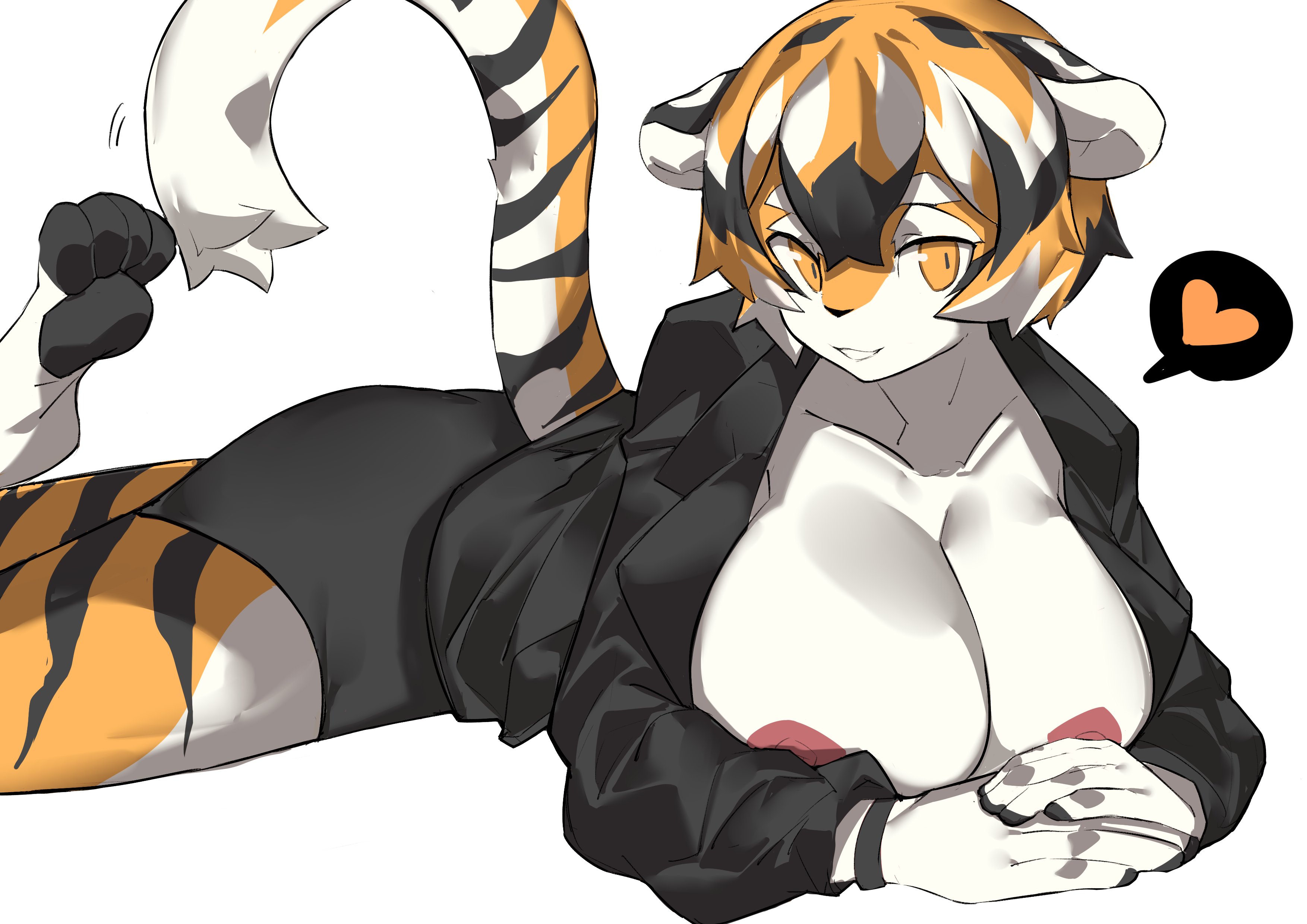 1girls, areolae, aspirindabaitu, breasts, feline, female, heart, looking at viewer, mei xiang, mx99926, nipples, oc, original character, short hair, sole female, solo, solo female, solo focus, spoken heart, striped, striped body, stripes, tiger, tiger ears, tiger girl, tiger stripes, visible nipples, yellow fur