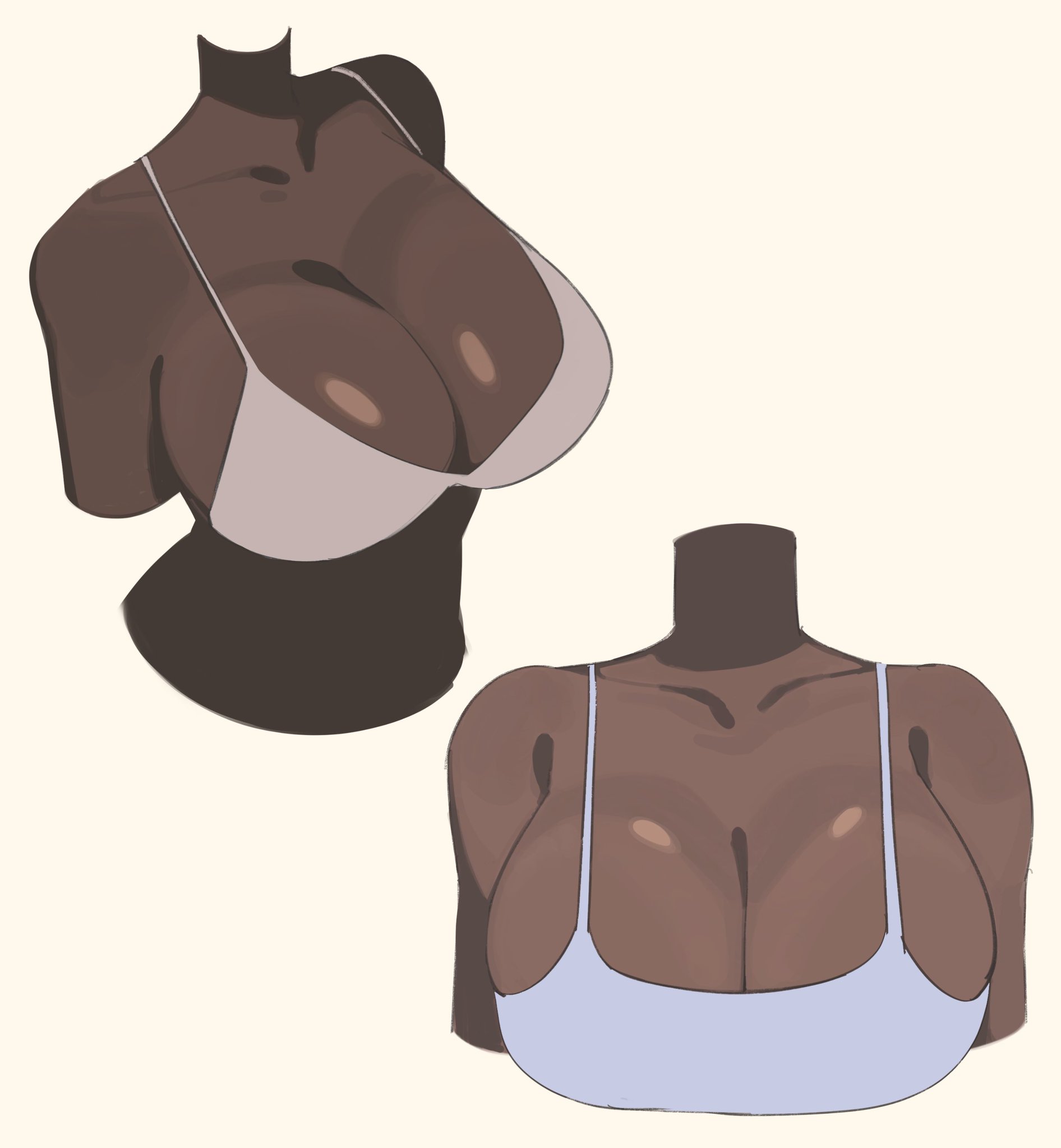 abdomen, breasts, cagethegegeg, cleavage, collarbone, dark-skinned female, female, headless, large breasts, shiny skin, shoulders, tank top, torso