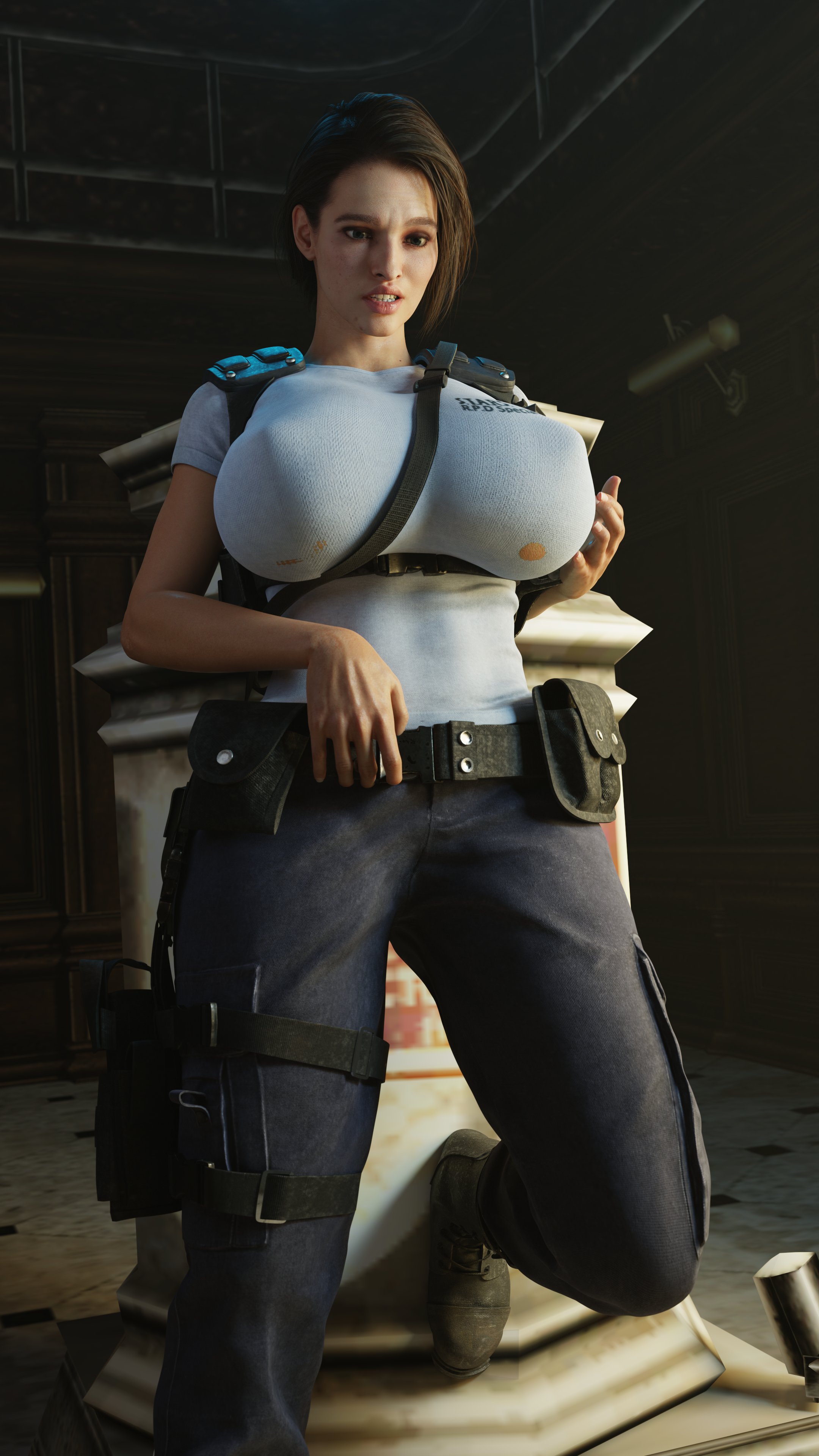 1girls, 3d, 4k, absurdres, ass, blender, breasts, clubzenny, female, highres, huge ass, huge breasts, jill valentine, jill valentine (sasha zotova), light skin, light-skinned female, resident evil, resident evil 3, resident evil 3 remake, solo, thick thighs, wide hips
