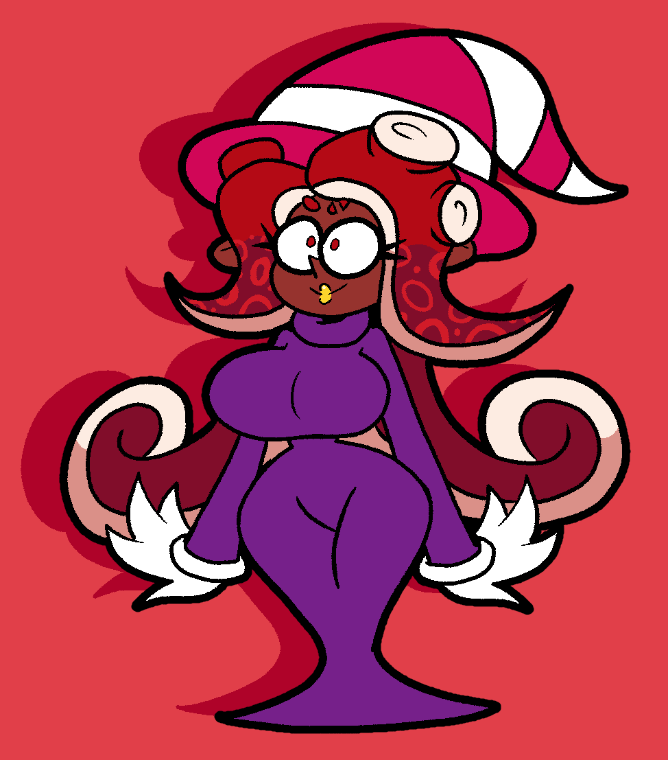 1girls agent_8_(splatoon) clothed clothed_female clothes clothing cosplay dark-skinned_female dark_skin eight_(jaktroose) fully_clothed hourglass_figure hourglass_figured_female jaktroose non-sexual octoling octoling_girl purple_dress splatoon vivian_(paper_mario) white_gloves witch_hat witch_outfit