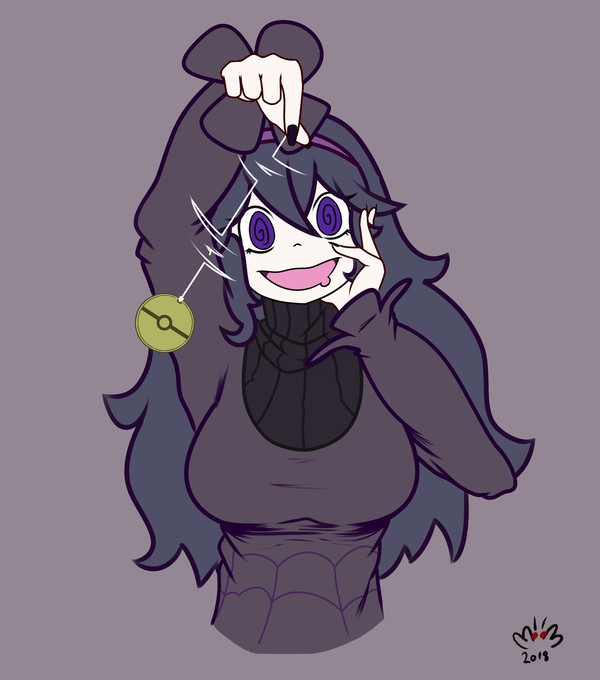 @ @, 1girls, 2018, big breasts, blue hair, breasts, dark blue hair, dark dress, dark hair, dark-blue hair, digital drawing (artwork), digital media (artwork), dress, female, female focus, game freak, gray background, grey background, hex maniac, hex maniac (pokemon xy), huge breasts, hypnosis, hypnotic, hypnotic accessory, hypnotizing viewer, long hair, messy, messy hair, moth-man, nintendo, pendulum, pendulum swing, pendulum swinging, pink tongue, pokemon, pokemon xy, purple eyes, purple hairband, smile, smiley face, smiling, smiling at viewer, smiling female, tongue, year