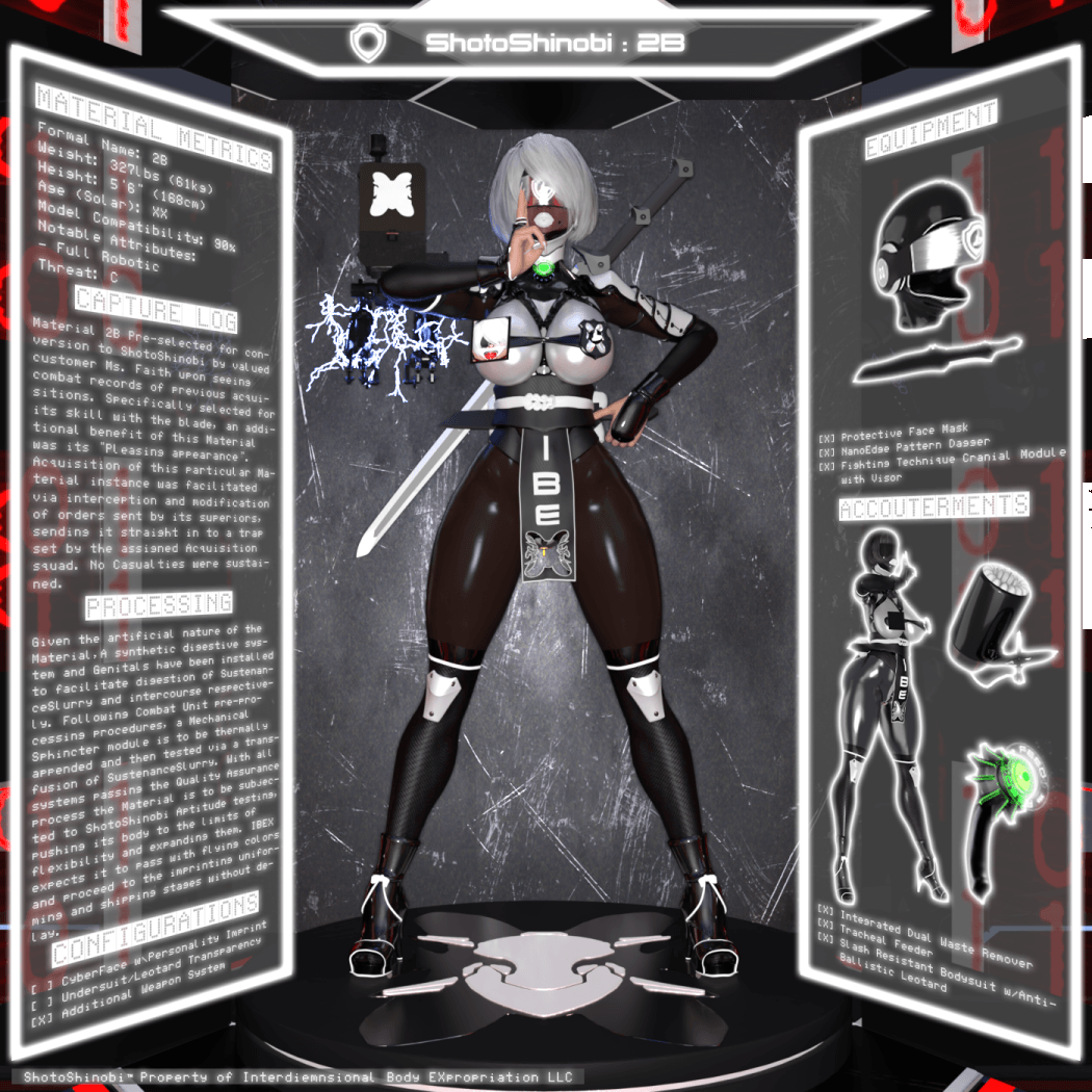 2b_(nier:automata) big_ass big_breasts body_modification bodysuit corruption drone dronification ibex-cg mind_break mind_control nier:_automata transformation