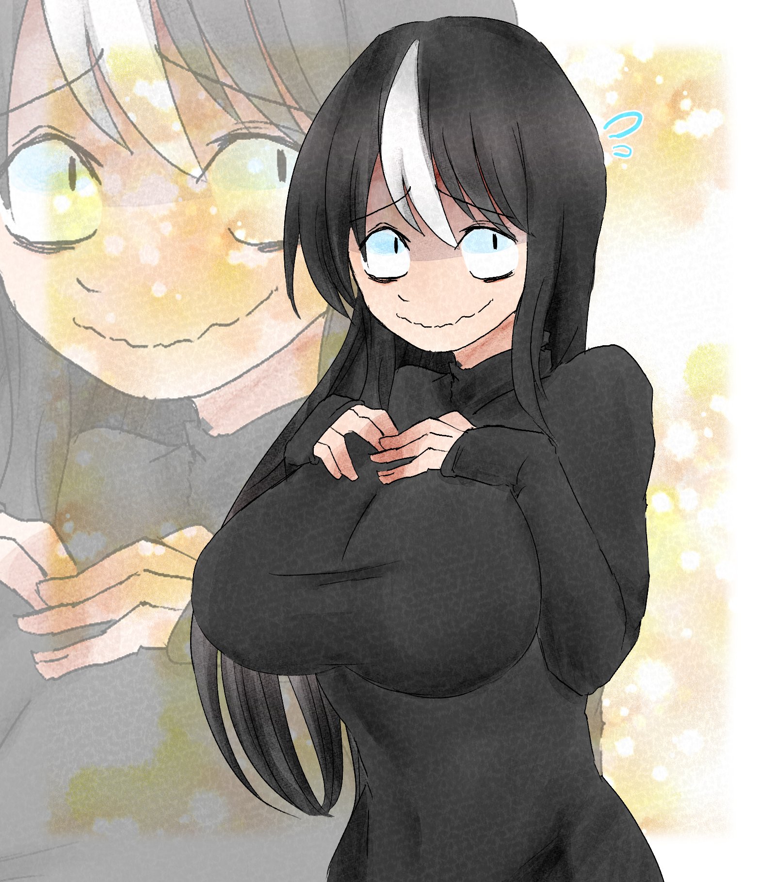 big breasts, breasts, cute, female, mob face, monster girl, noss the nosferatu (crap-man), original, original character, taroutaro21, tight clothing, two-tone hair